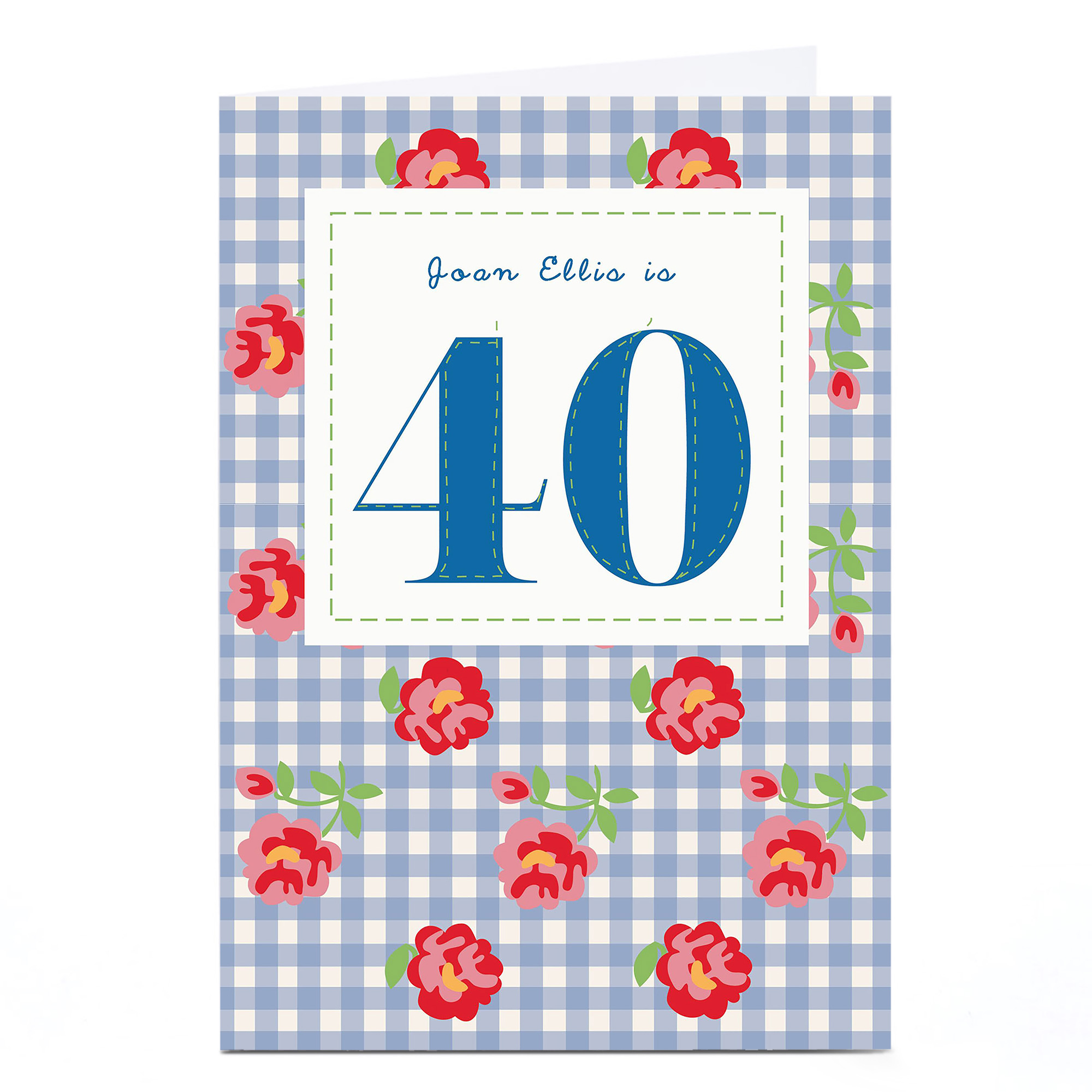 Personalised 40th Birthday Card - Roses & Gingham