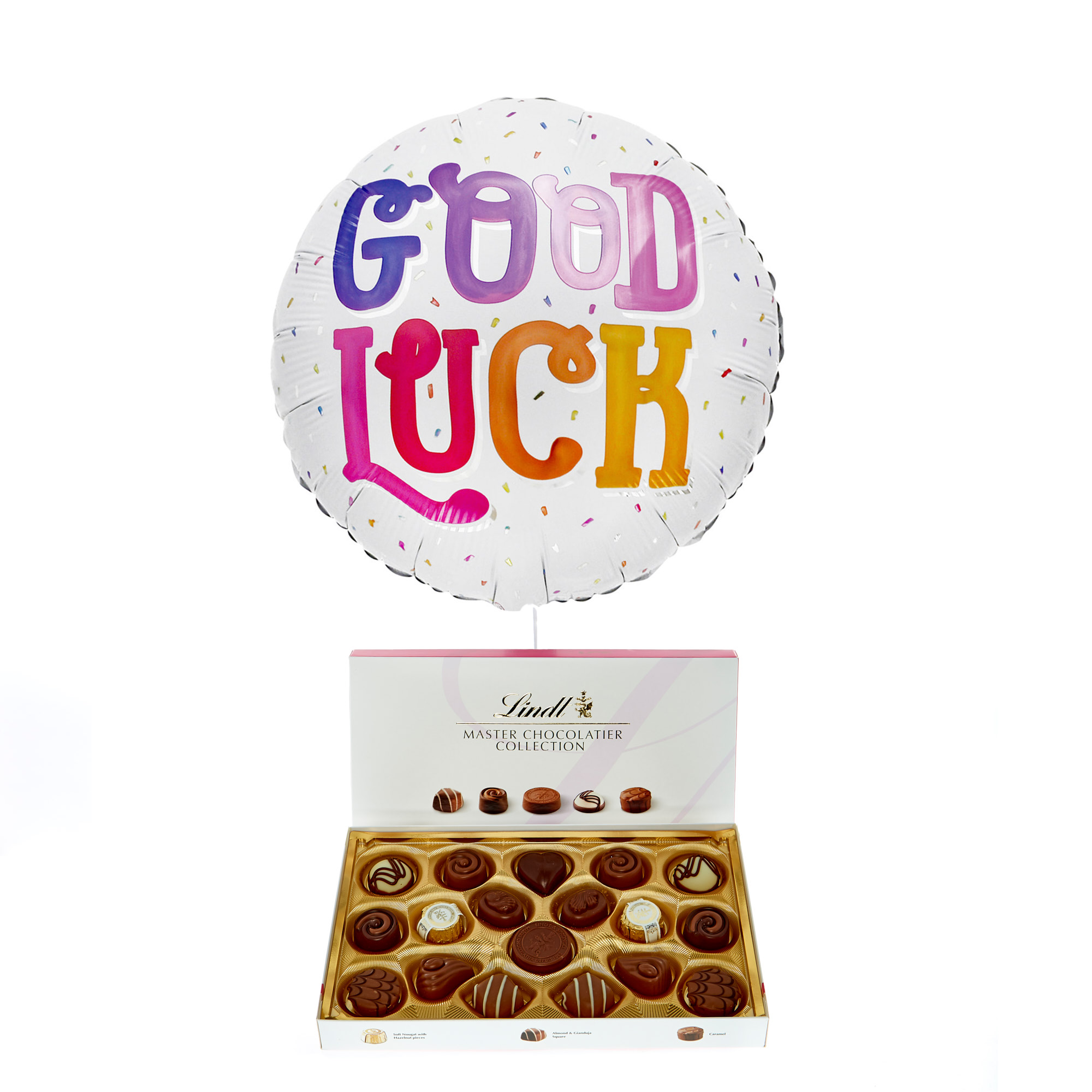 Colourful Good Luck Balloon & Lindt Chocolates - FREE GIFT CARD!