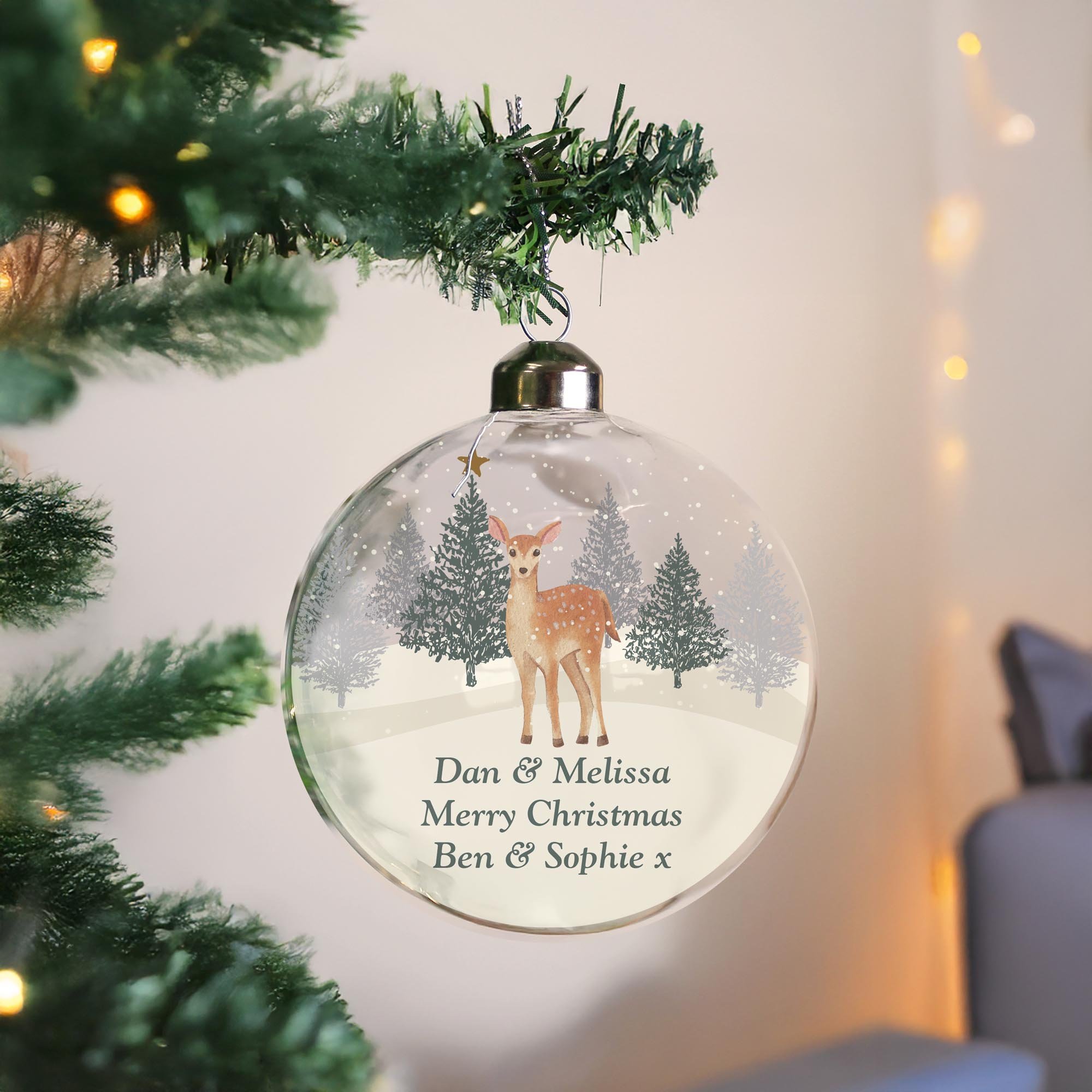 Personalised Christmas Deer Glass Bauble,  Personalised Christmas Deer Glass Bauble