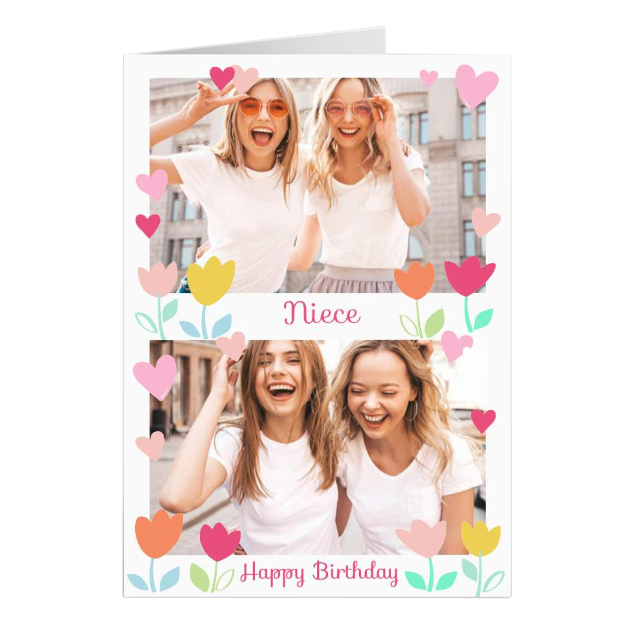 Photo Kerry Spurling Birthday Card - Tulips & Hearts, Niece