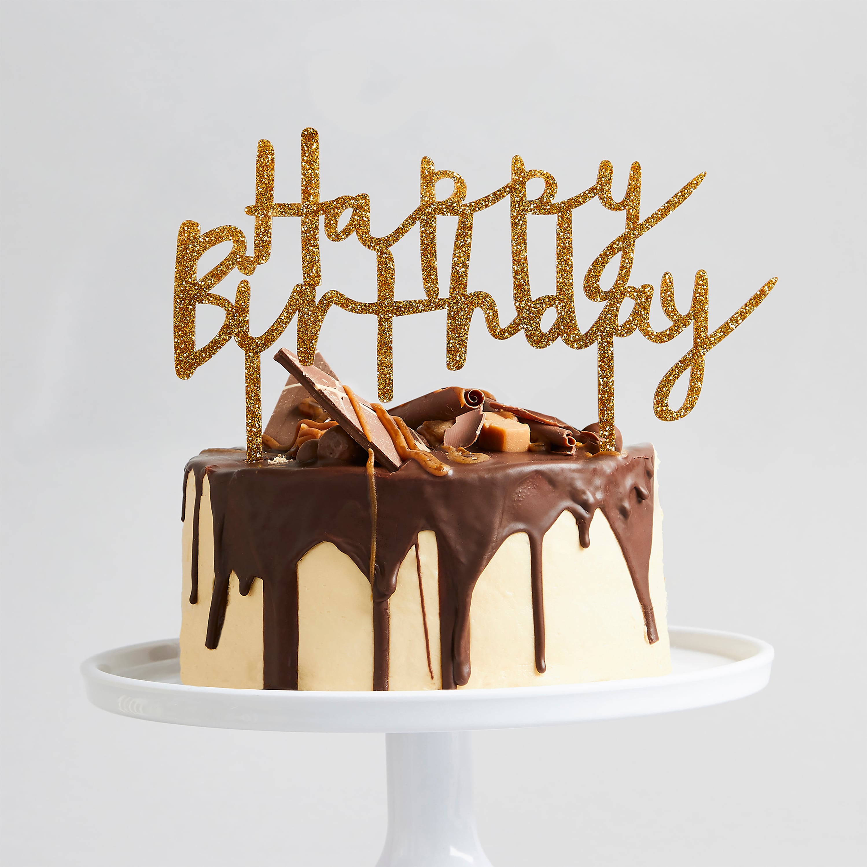 Metallic Gold Happy Birthday Glitter Acrylic Cake Topper