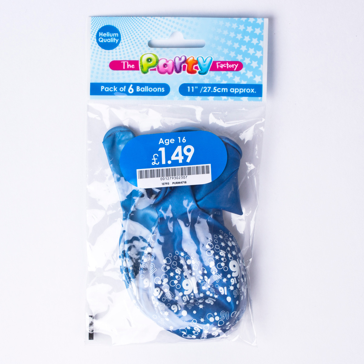 Metallic Blue Circles 16th Birthday Helium Latex Balloons - Pack Of 6