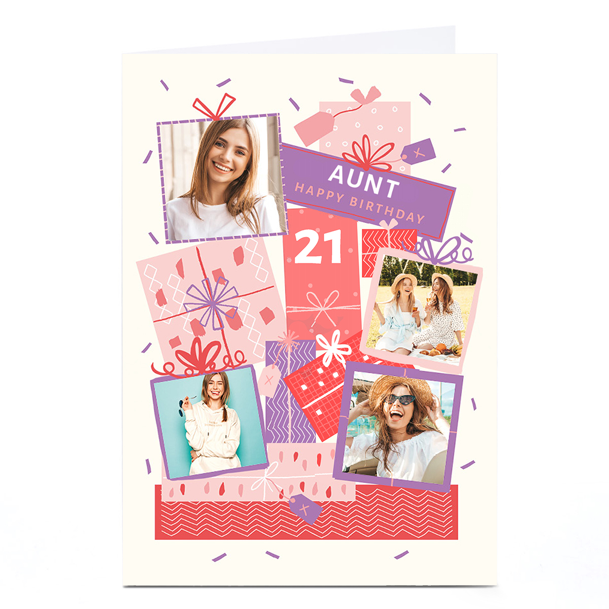 Photo Birthday Card - Pink & Purple Gifts, Editable Age
