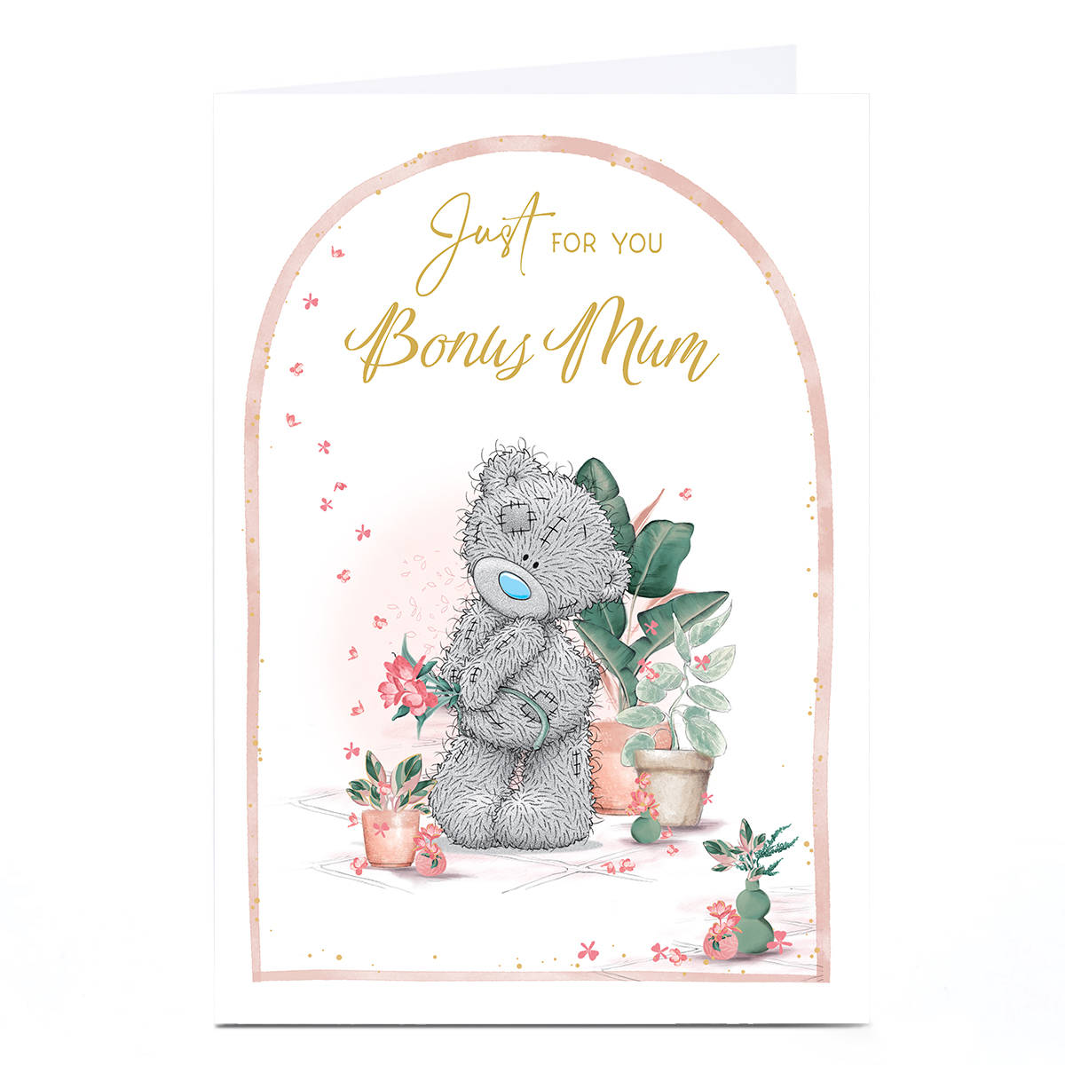 Personalised Tatty Teddy Mother's Day Card - Teddy with Flowers, Bonus Mum