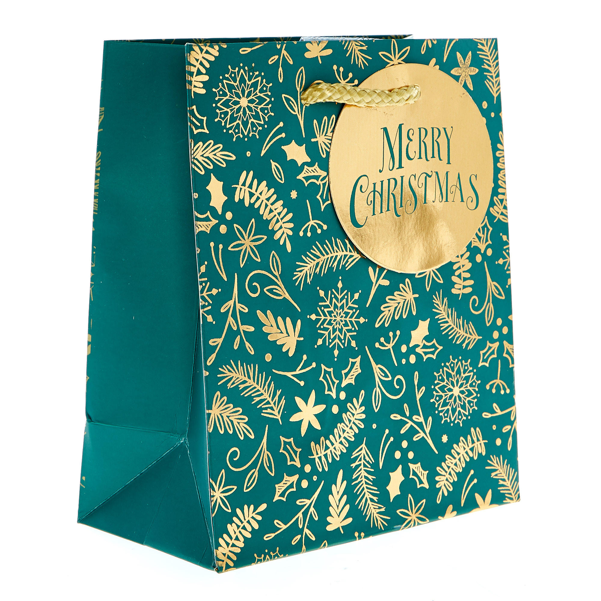 Small Portrait Green & Gold Christmas Gift Bag 