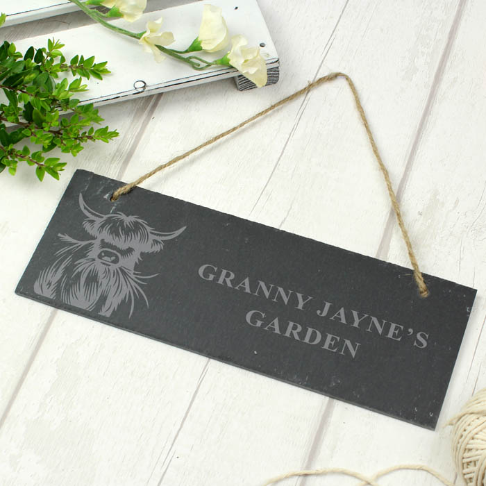 Image of Personalised Highland Cow Slate Sign