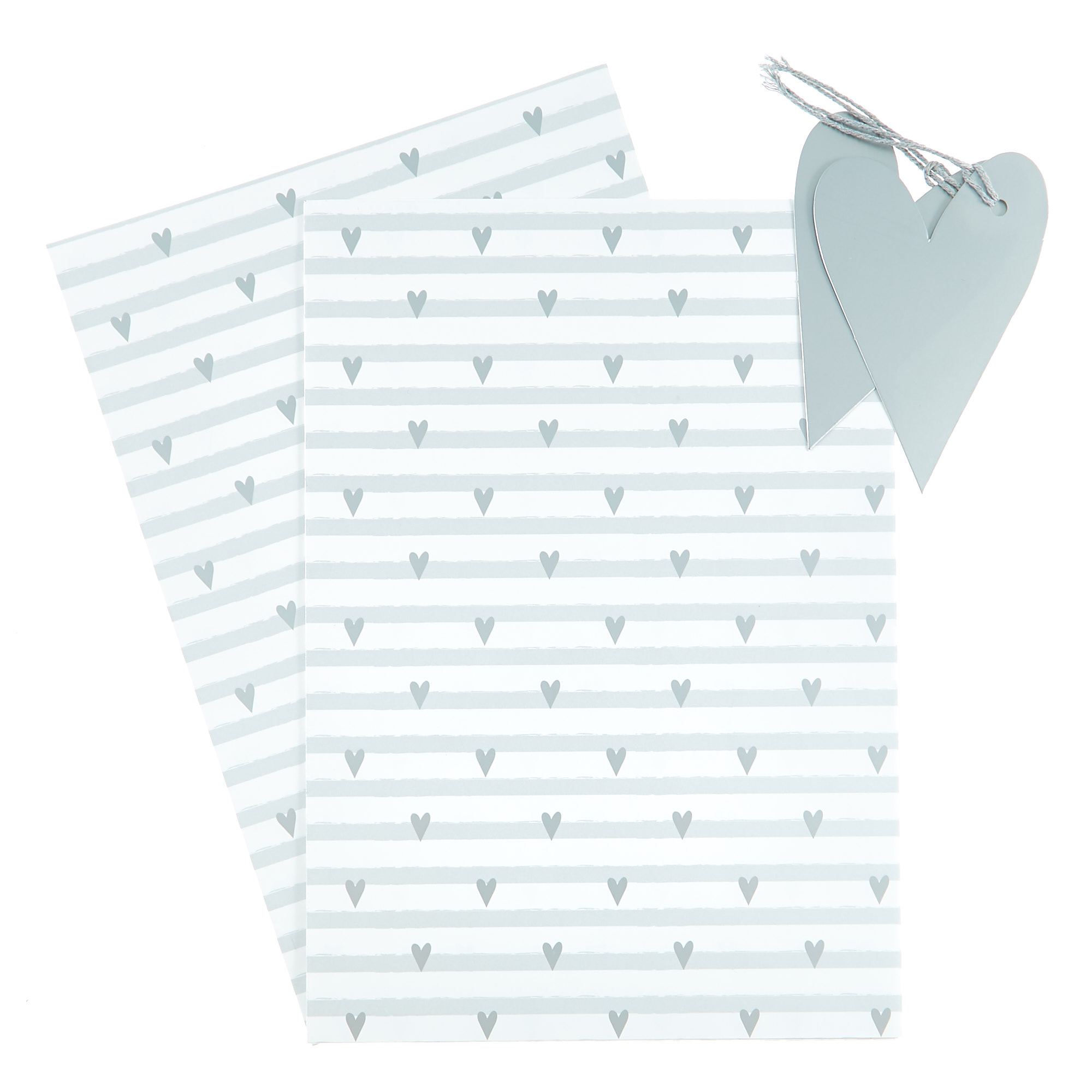 Silver Hearts Gift Wrap & Tag Set