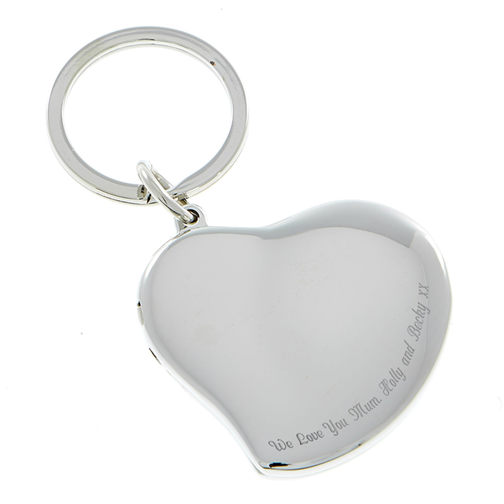 Engraved Photo Heart Locket Key Ring