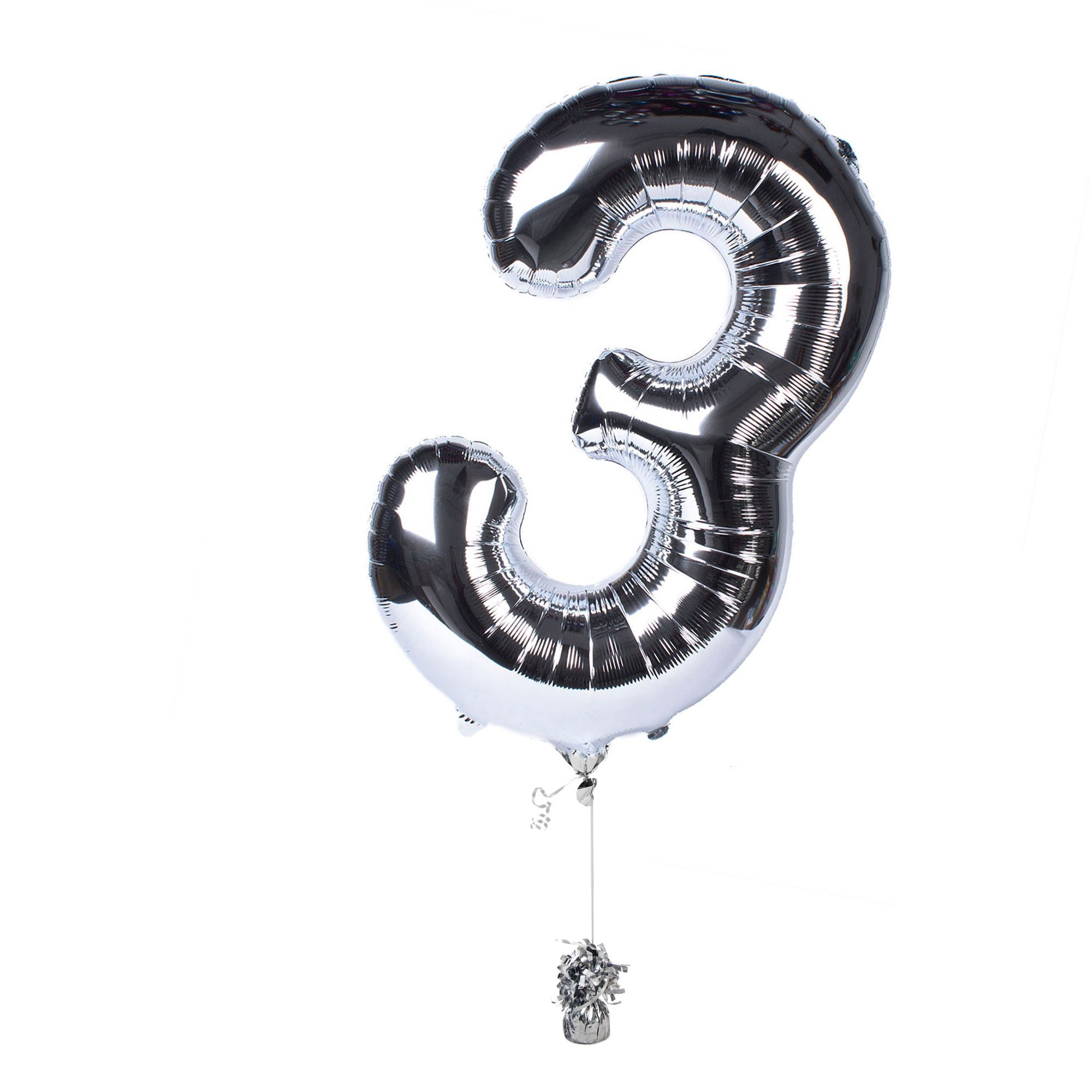 Large Silver Number 3 Inflated Balloon Arrangement 