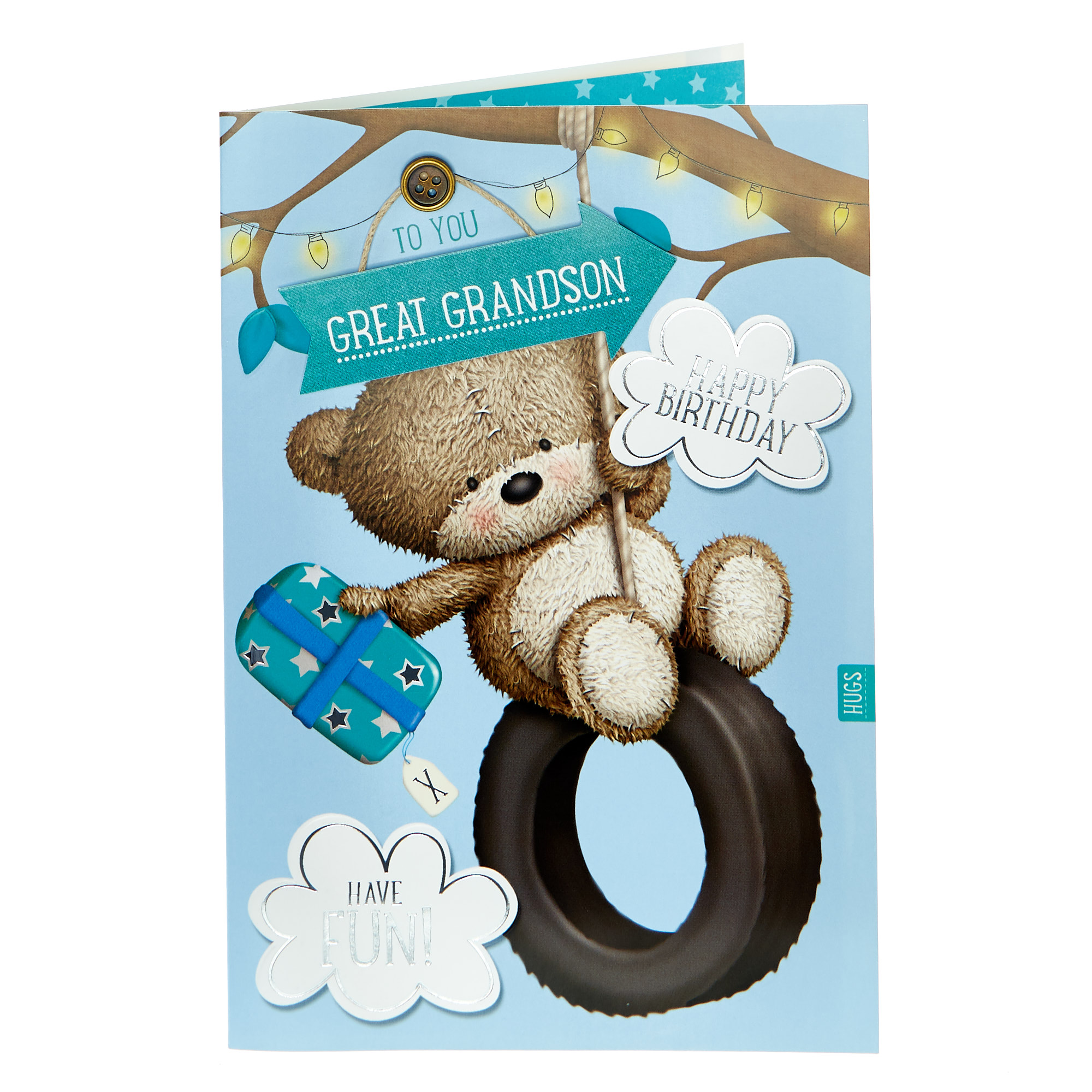 Hugs Bear Birthday Card - Great Grandson Have Fun