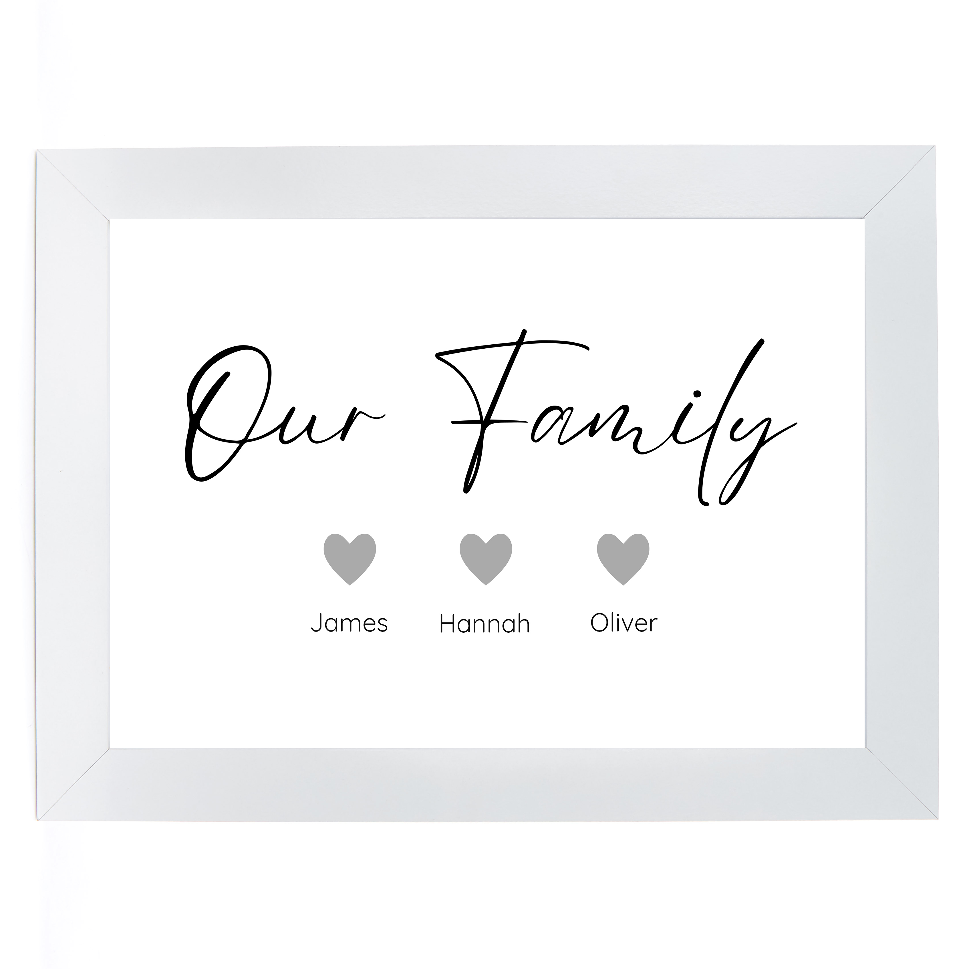 Personalised Our Family Print - Family of 3 Hearts