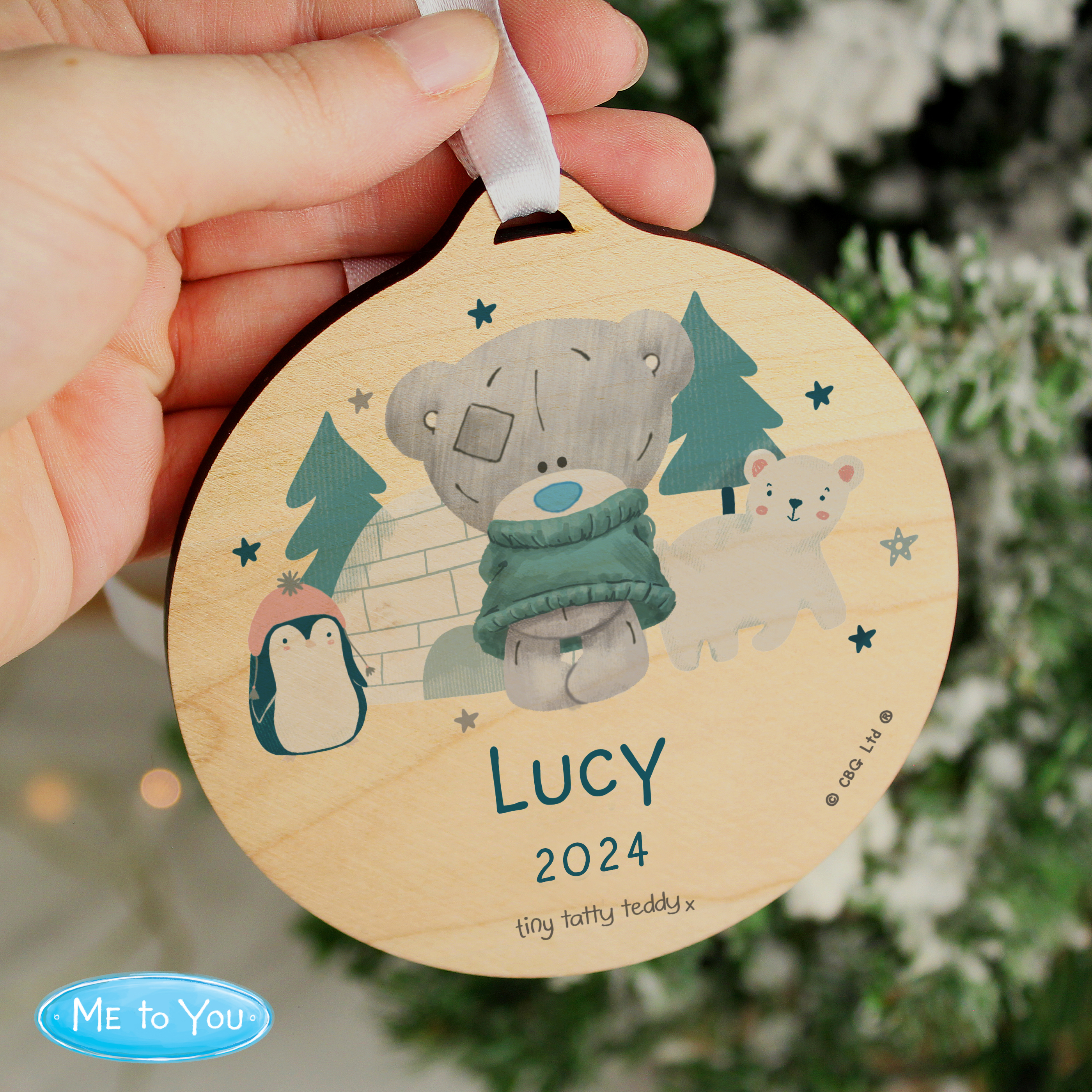 Personalised Winter Explorer Tiny Tatty Teddy Wooden Decoration