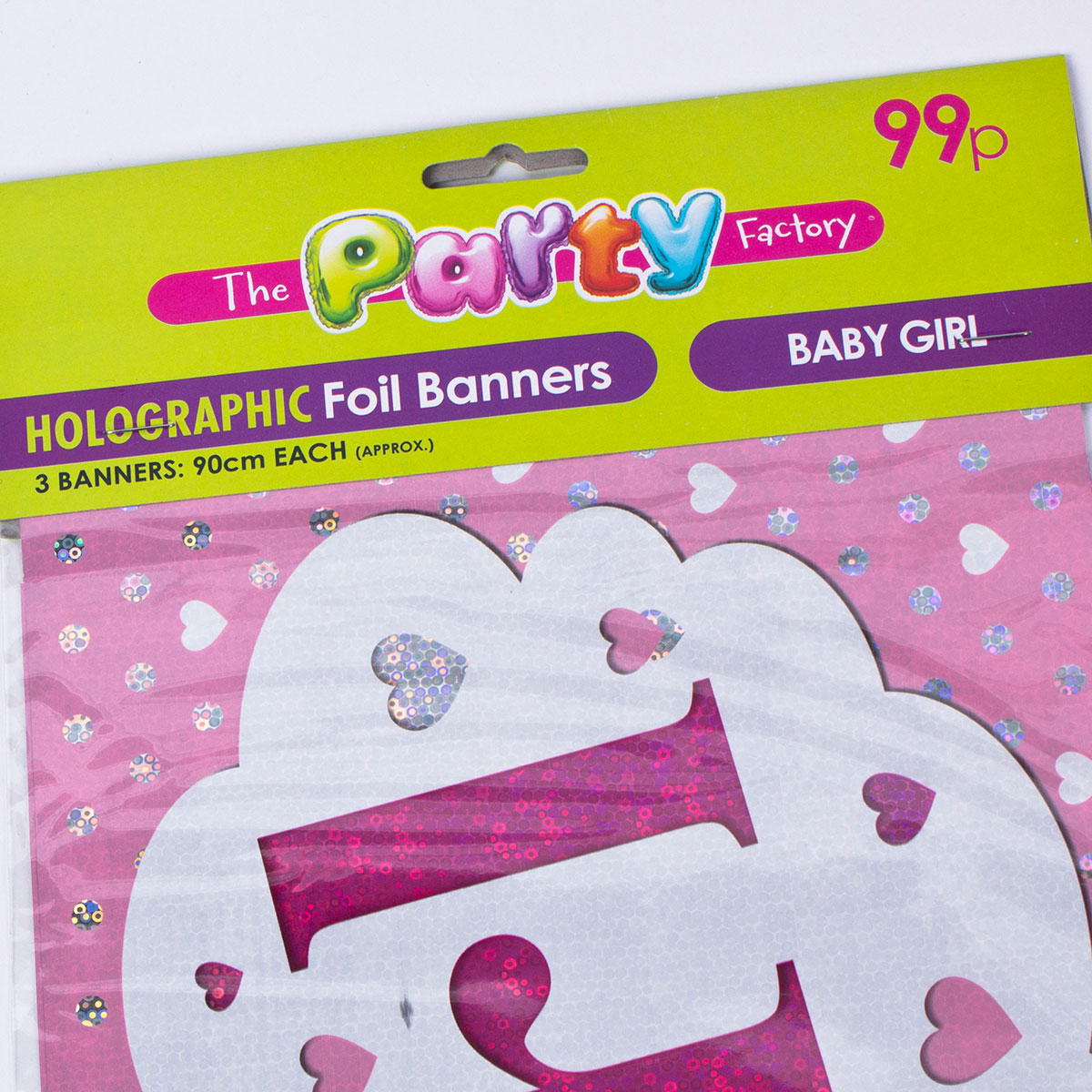 Holographic It's A Girl Foil Banners - Pack of 3