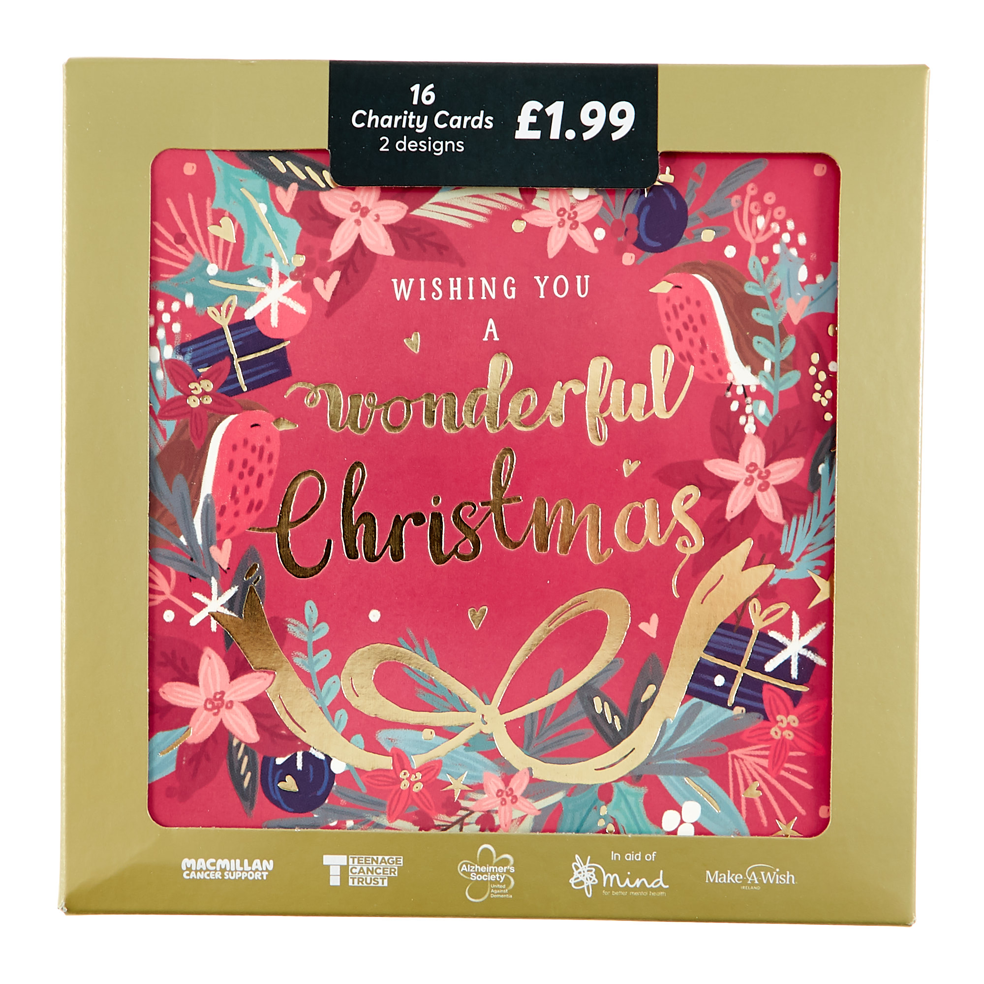 16 Charity Christmas Cards - Wreath & Gifts (2 Designs)