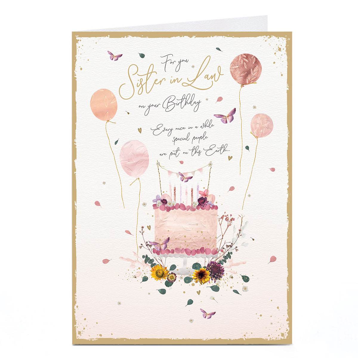 Birthday Card - Pink Pastel Cake with Wildflowers, Sister-in-Law