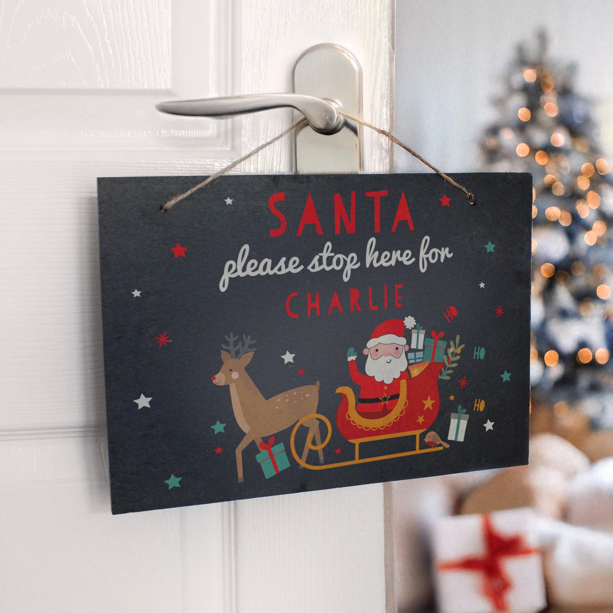 Personalised Santa Stop Here Slate Sign,  Personalised Santa Stop Here Slate Sign