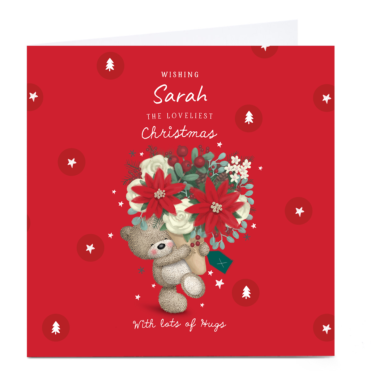 Personalised Hugs Bear Christmas Card - Bear & Flowers
