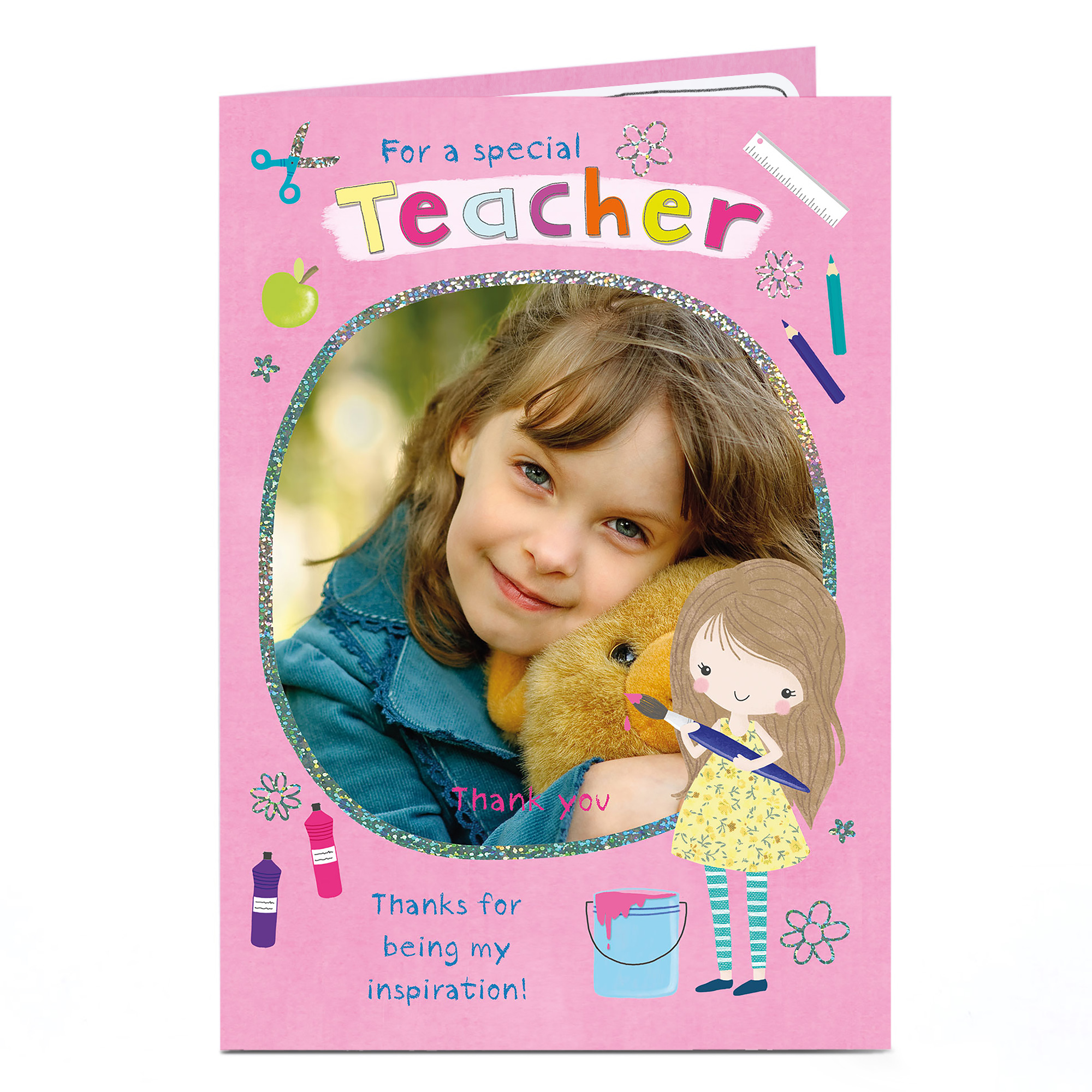 Photo Upload Thank You Teacher Card - For Being My Inspiration