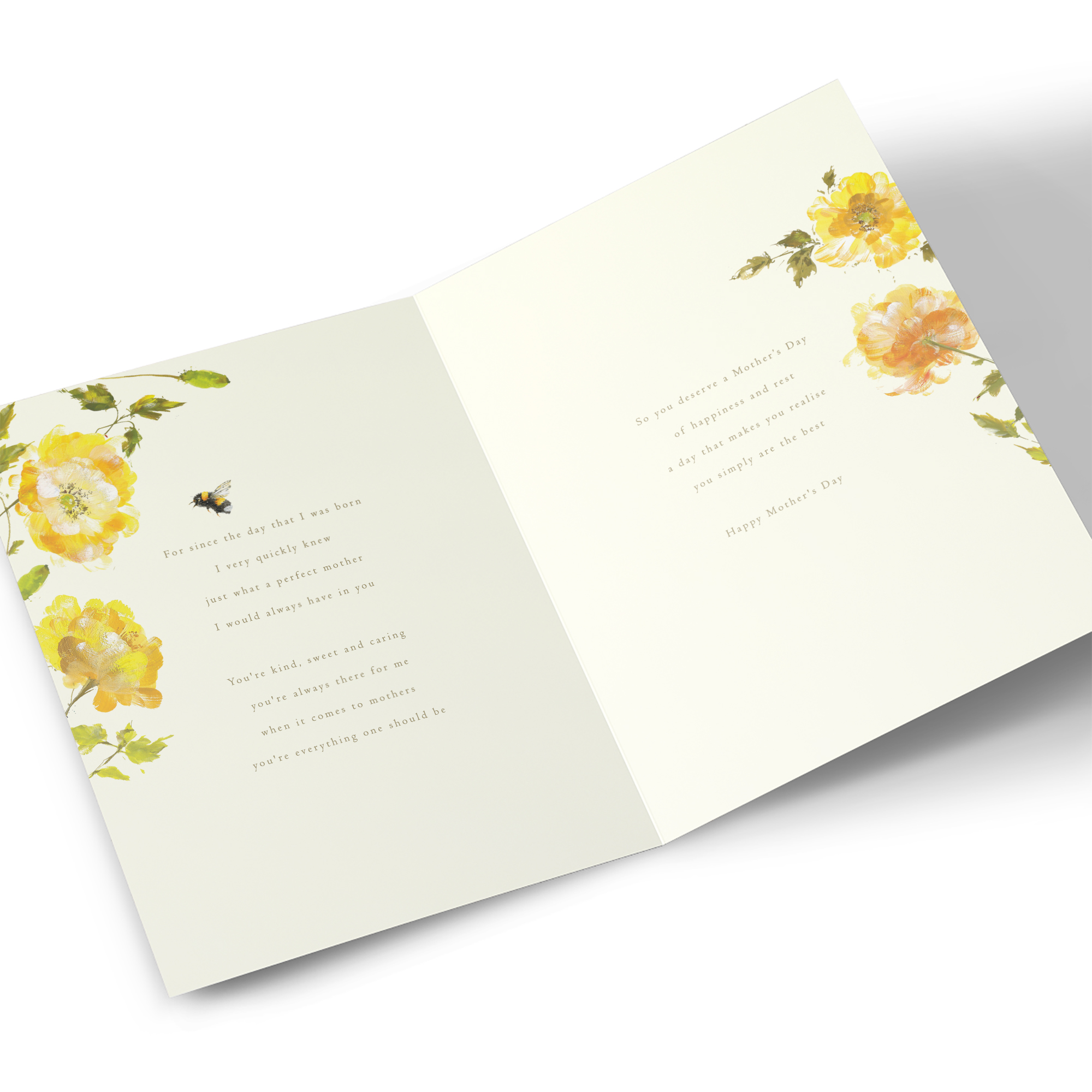 Mother's Day Card - Yellow Flowes and Bumble Bee, Mother