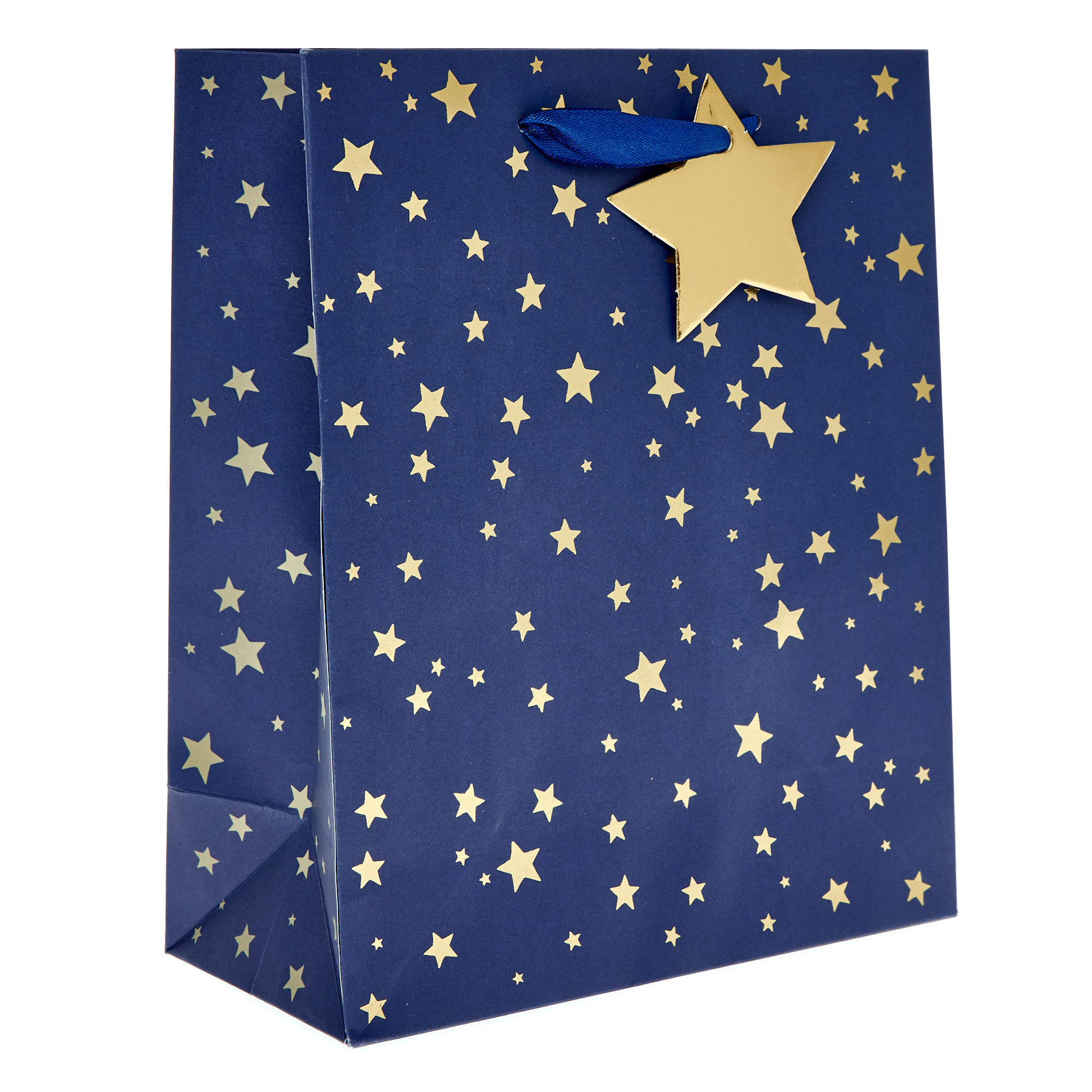 Medium Portrait Navy & Gold Stars Gift Bag