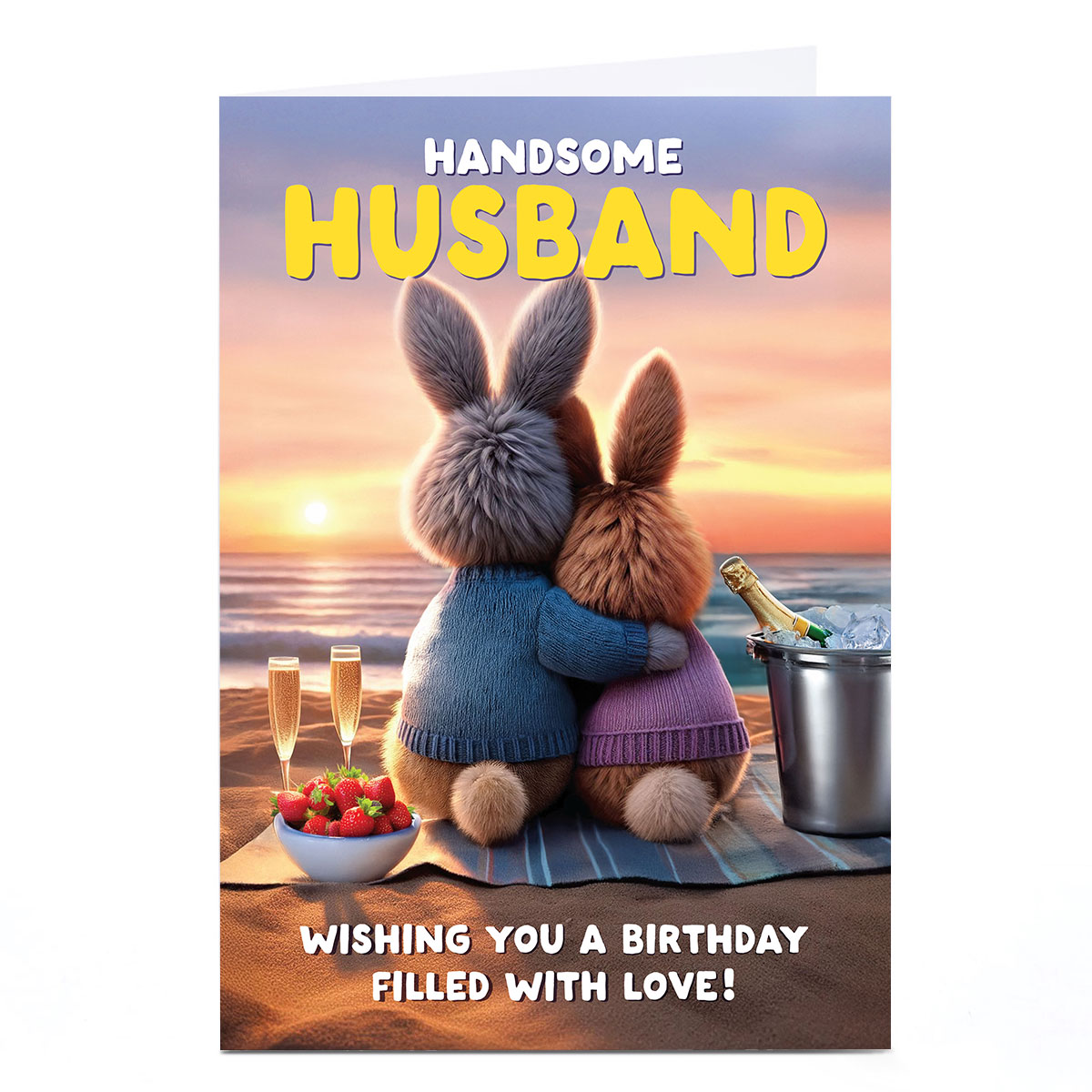 Birthday Card - Handsome Husband Bunny Cuddles