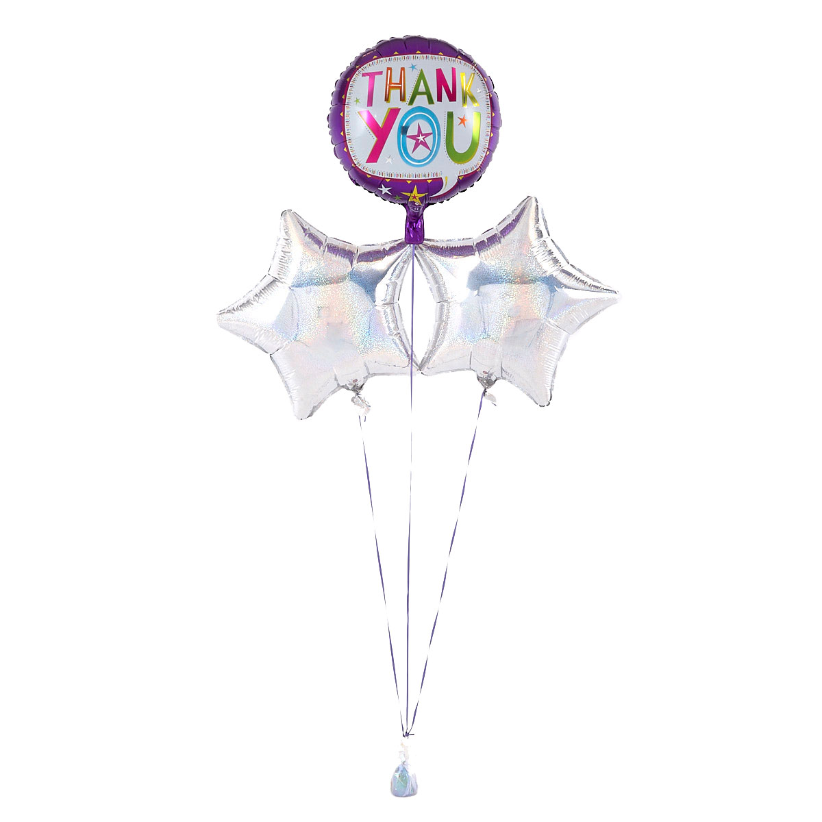 Purple Thank You Balloon with Silver Balloon Bouquet - DELIVERED INFLATED!