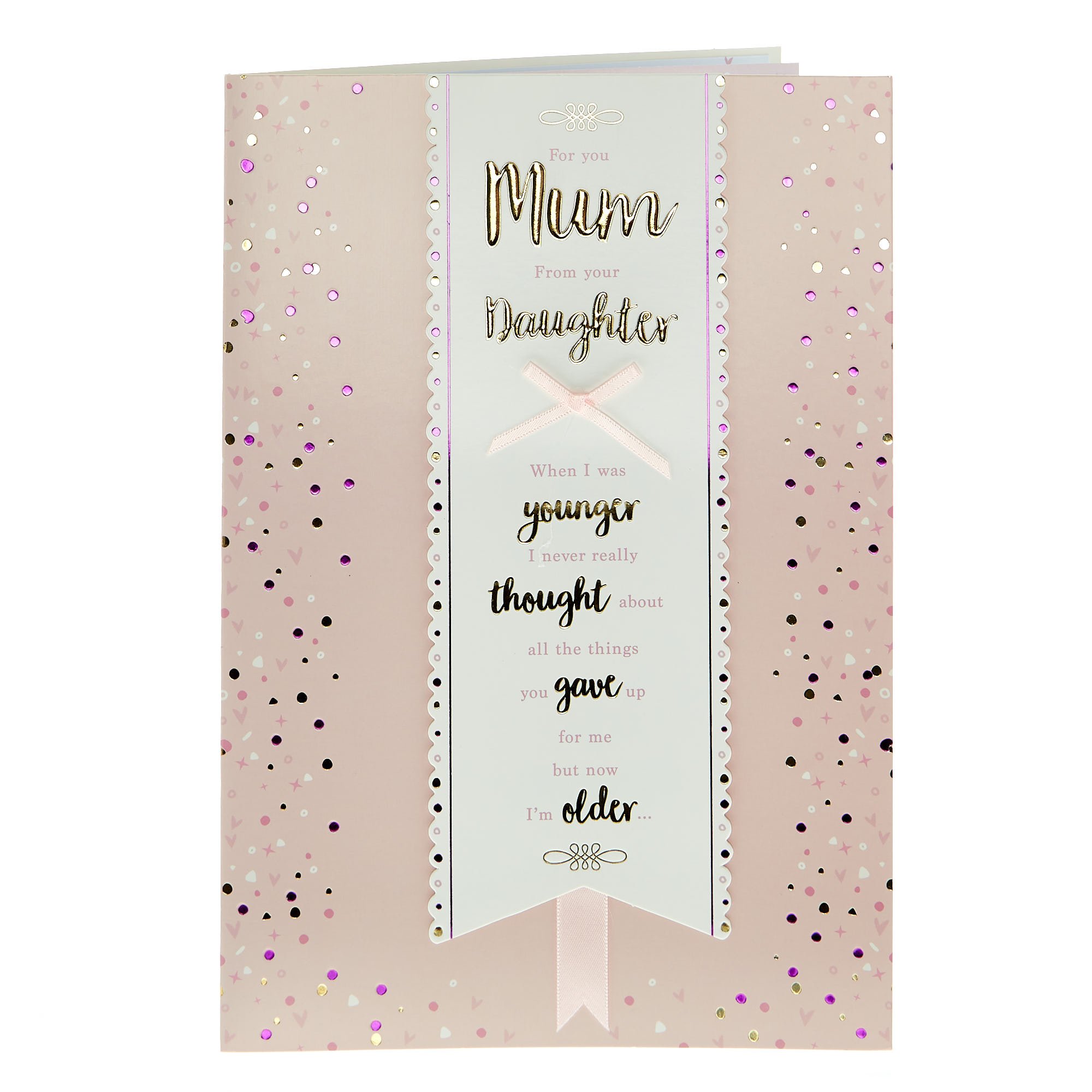 Mum From Your Daughter Pink & White Mother's Day Card