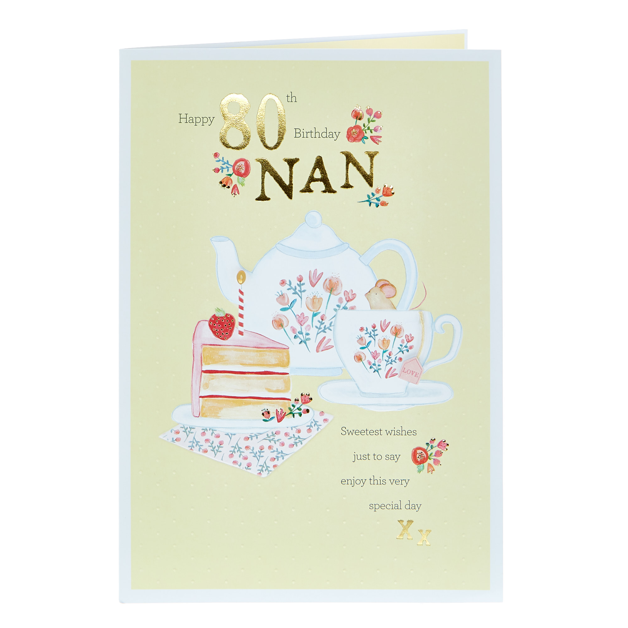 80th Birthday Card - Nan Sweetest Wishes