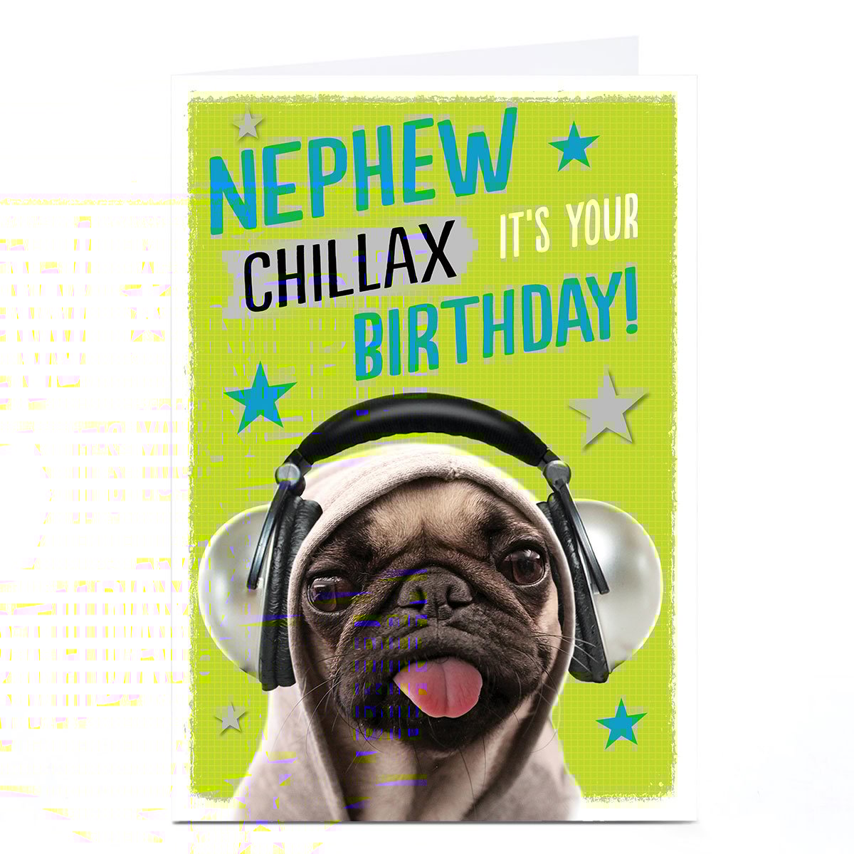 Personalised Birthday Card - Chillax Pug, Nephew