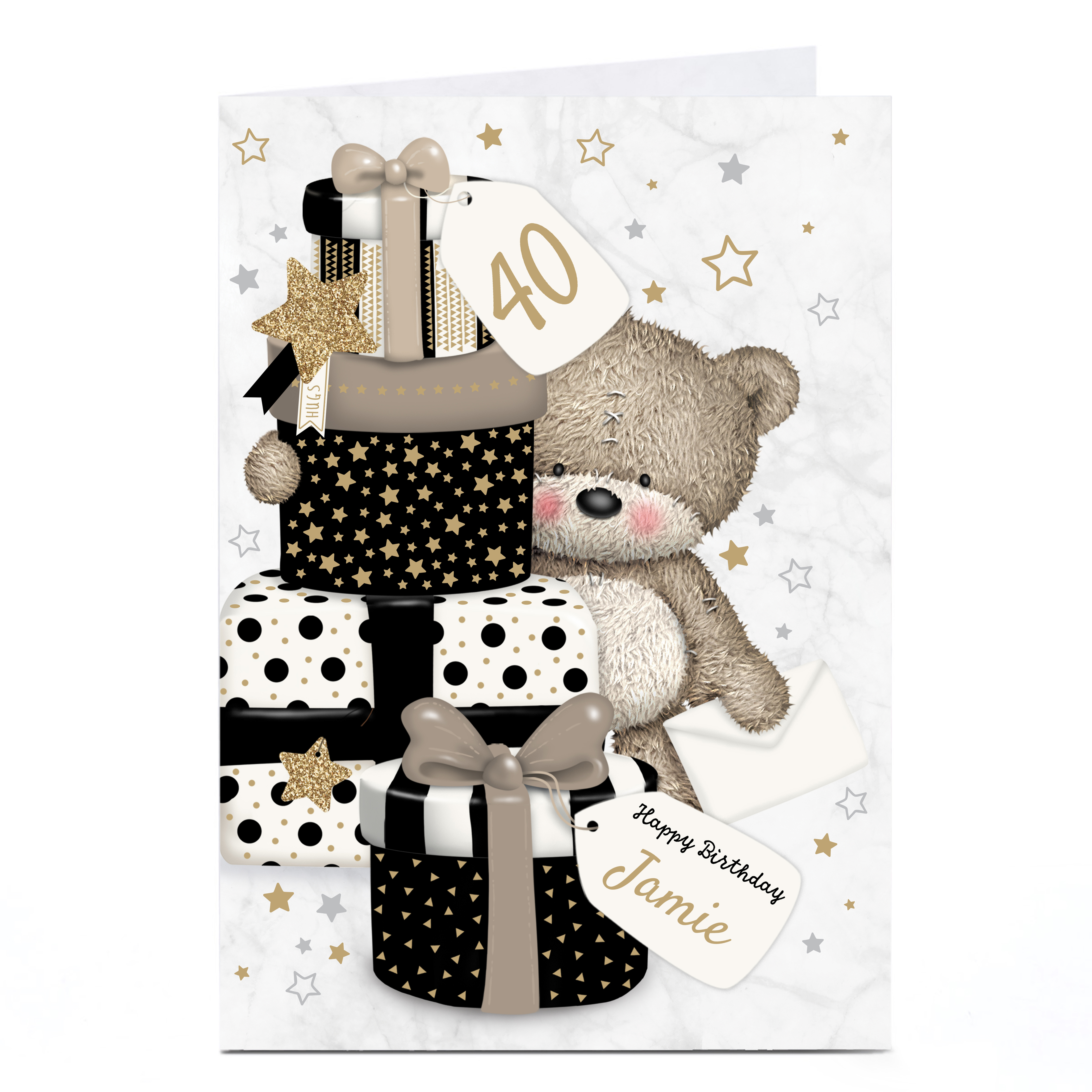 Personalised Hugs Bear Birthday Card - Black and Gold Gifts, Editable Age