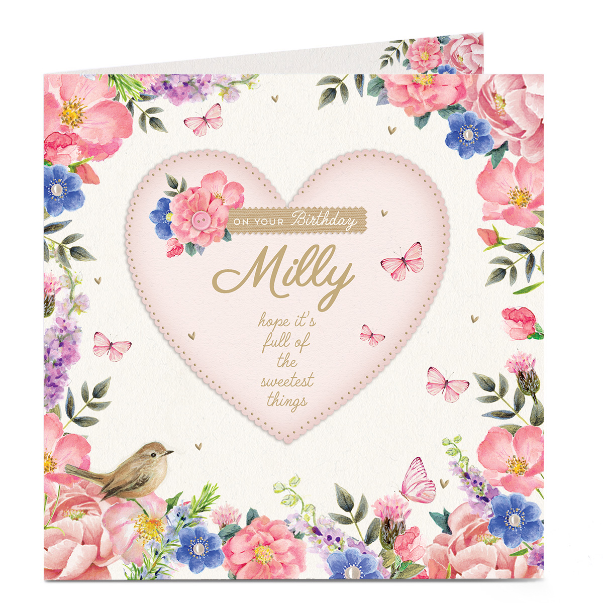 Personalised Birthday Card - Embroidered Heart