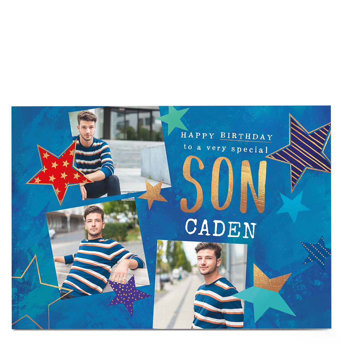 Photo Birthday Card - Son Blue Stars