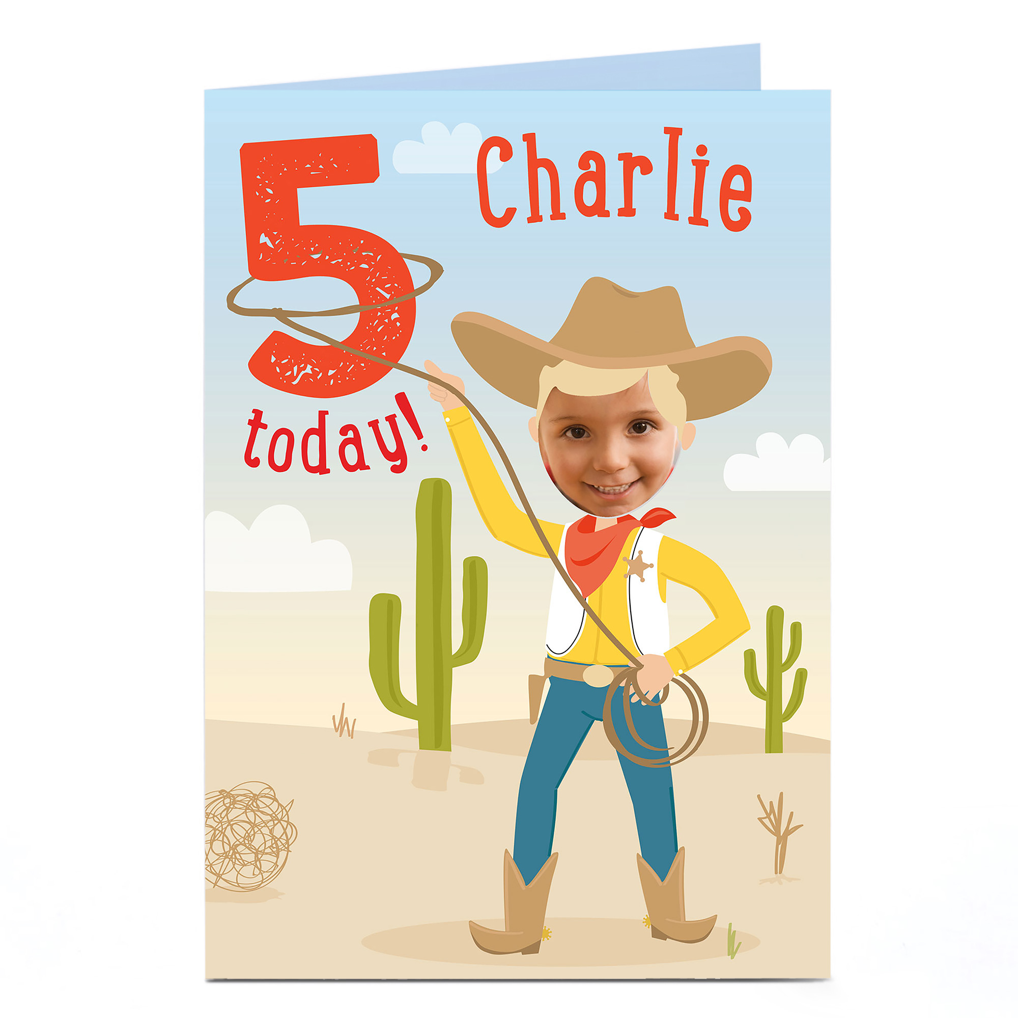 Photo 5th Birthday Card - Cowboy
