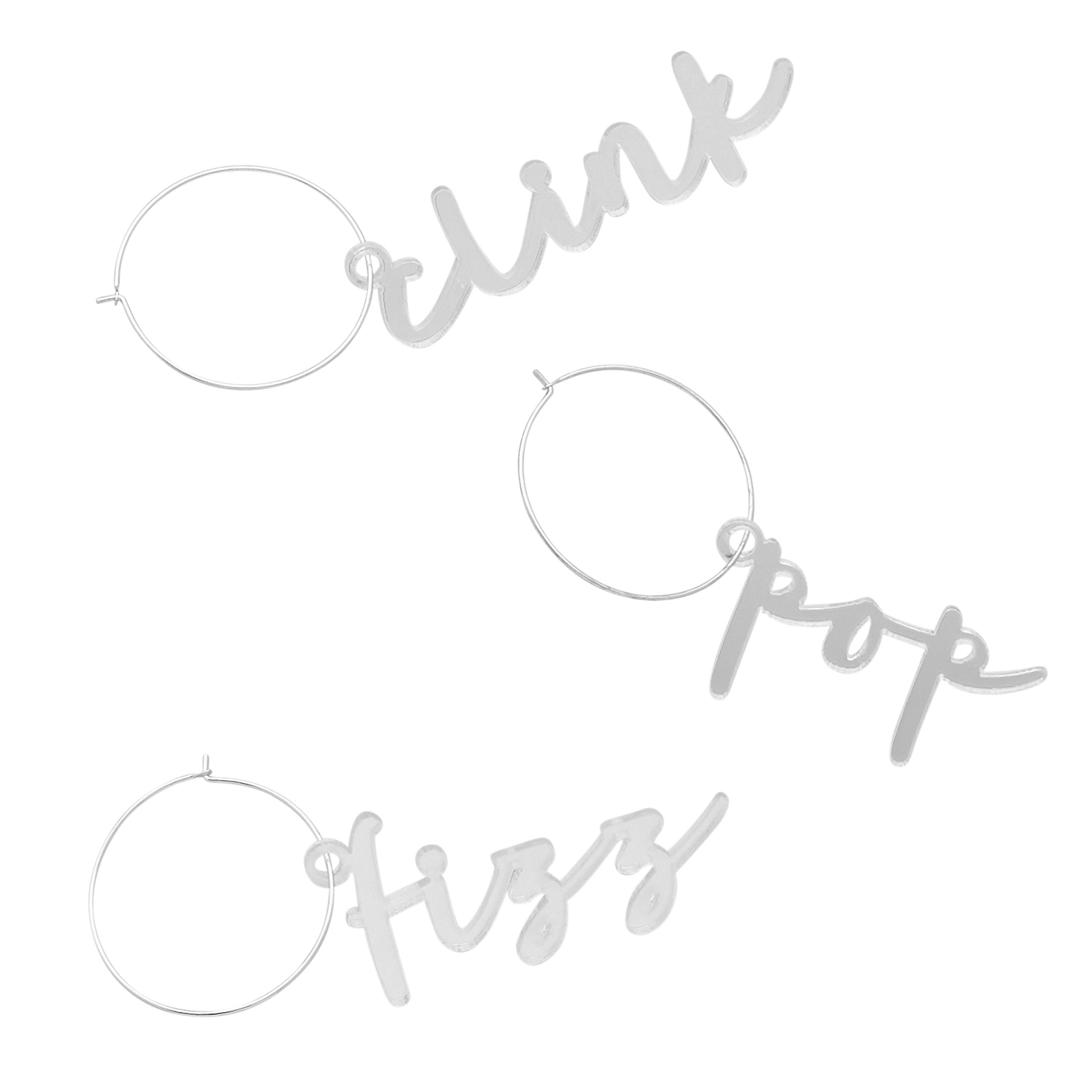 Silver Good Cheer Acrylic Drink Charms - Pack of 6