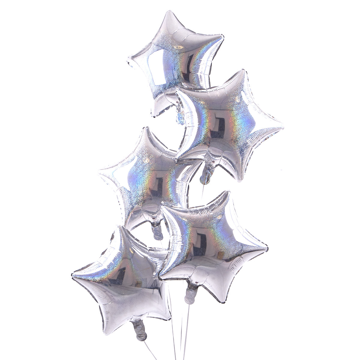 5 Silver Stars Balloon Bouquet - DELIVERED INFLATED!