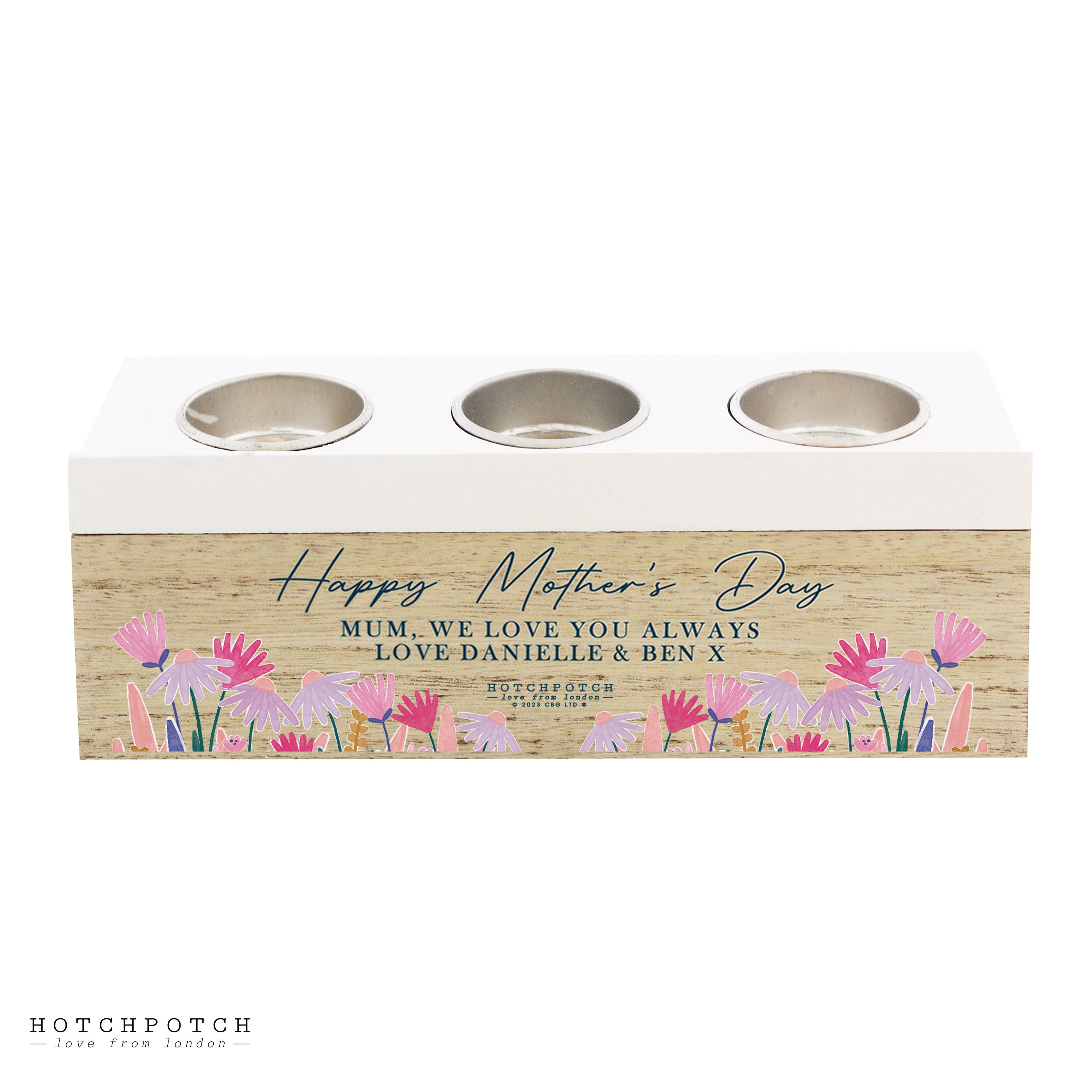 Personalised Wild Flower Triple Tealight Holder & Storage Box