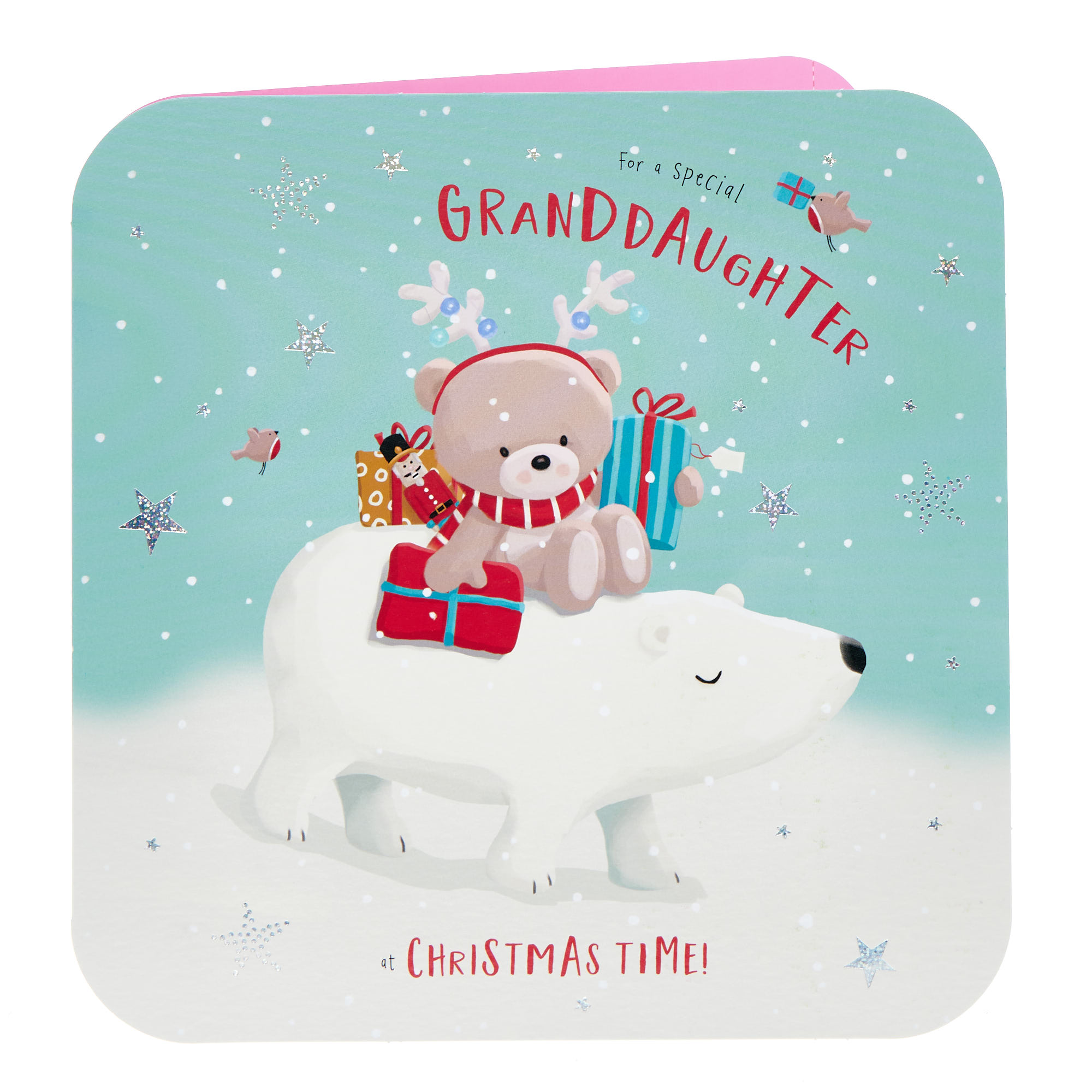 Granddaughter Hugs Polar Bear Christmas Card