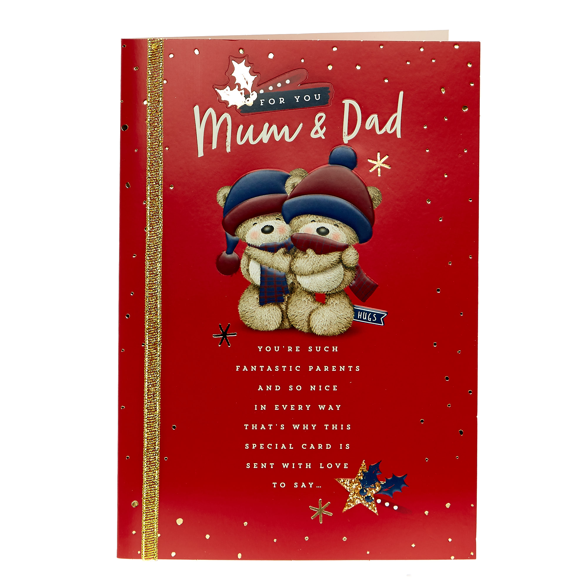 Hugs Bear Christmas Card - Mum And Dad, Bears In Hats
