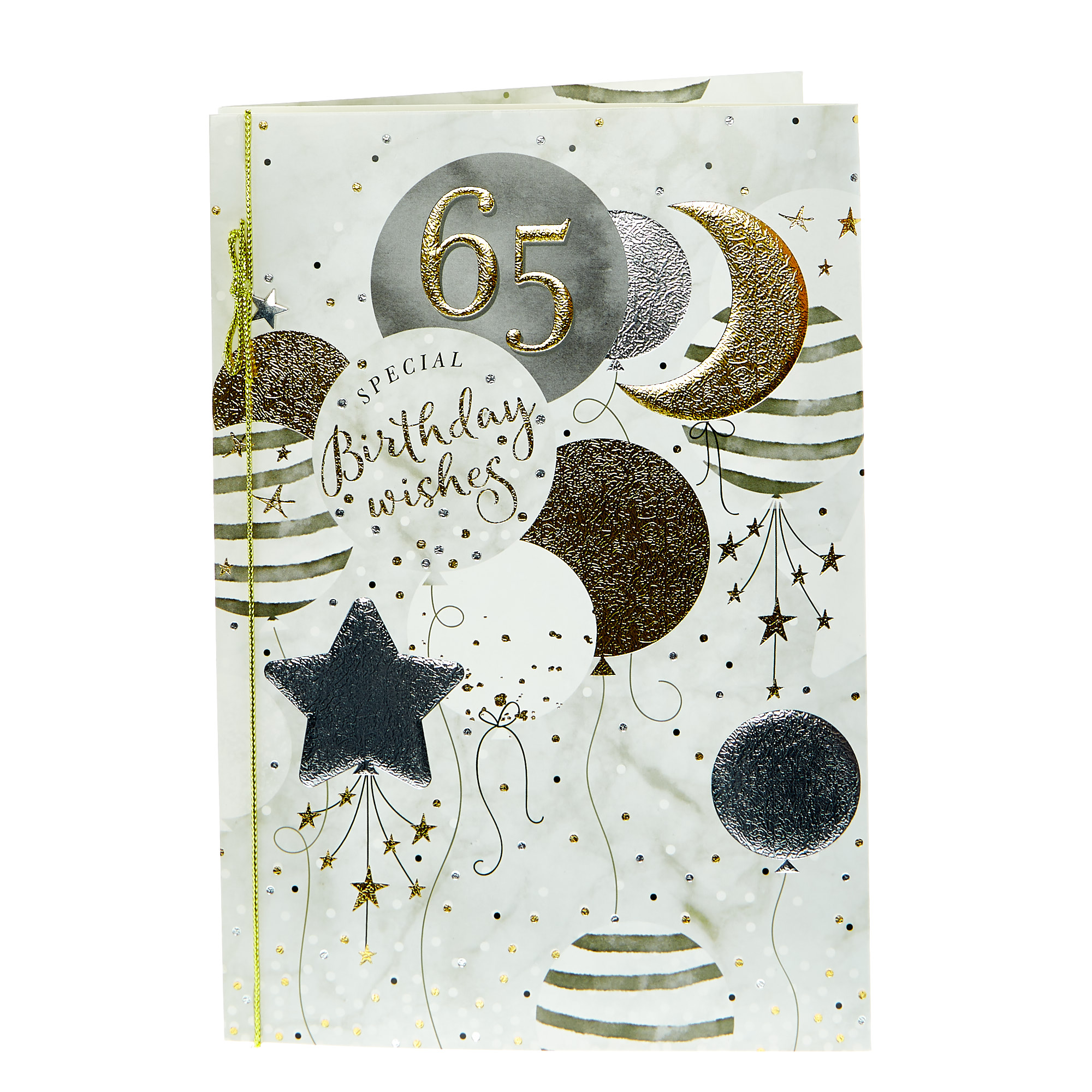 65th Birthday Card - Gold & Silver Balloons
