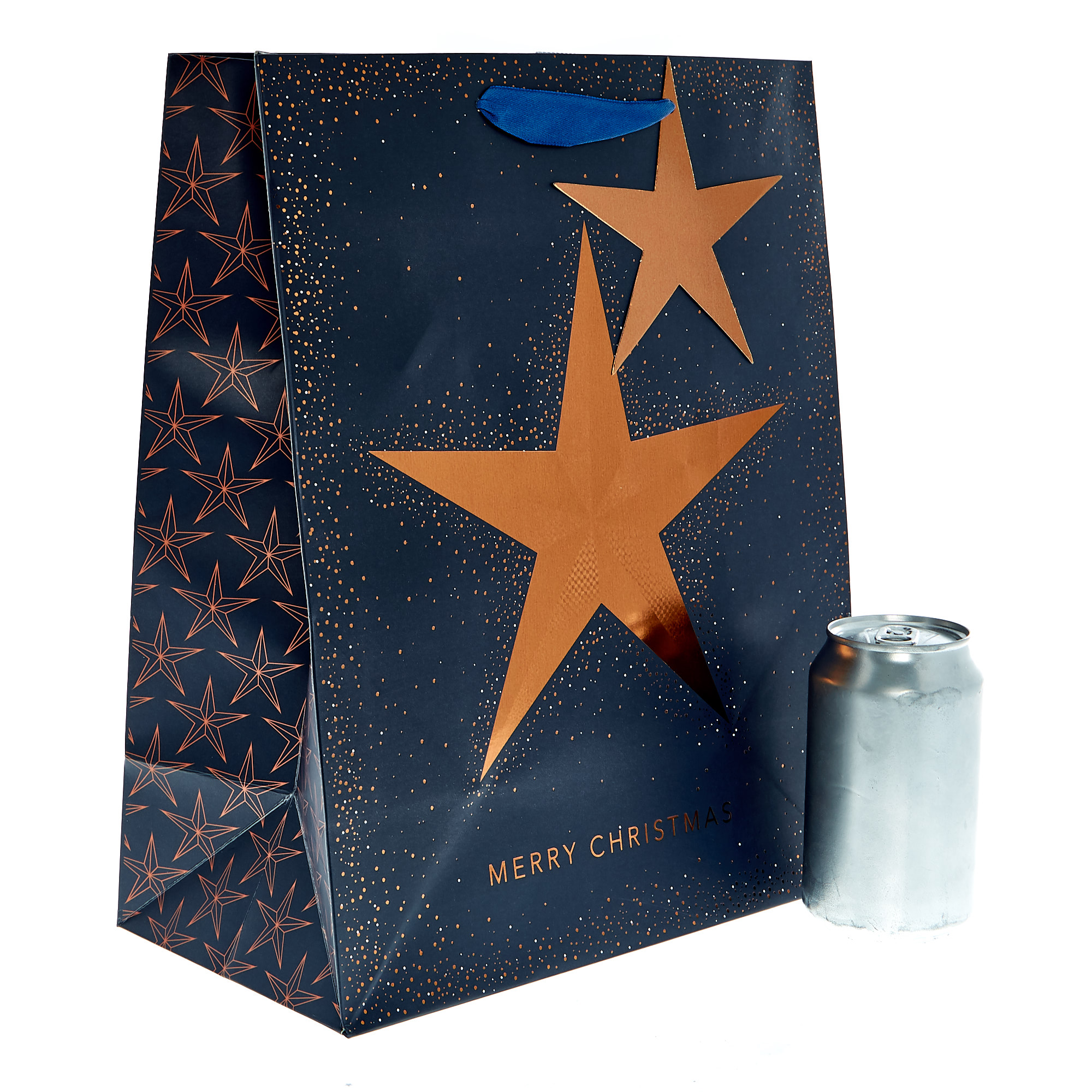 Large Portrait Navy & Copper Star Christmas Gift Bag