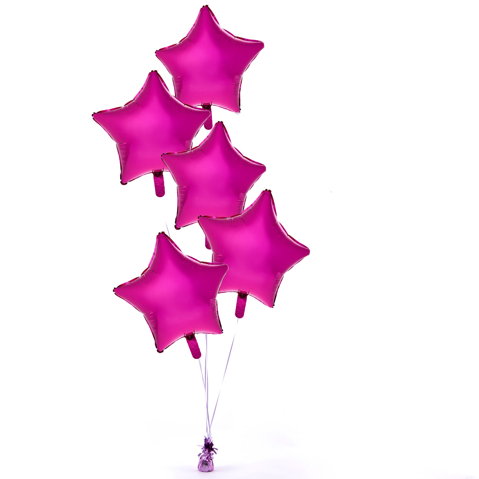 5 Pink Stars Balloon Bouquet - DELIVERED INFLATED!