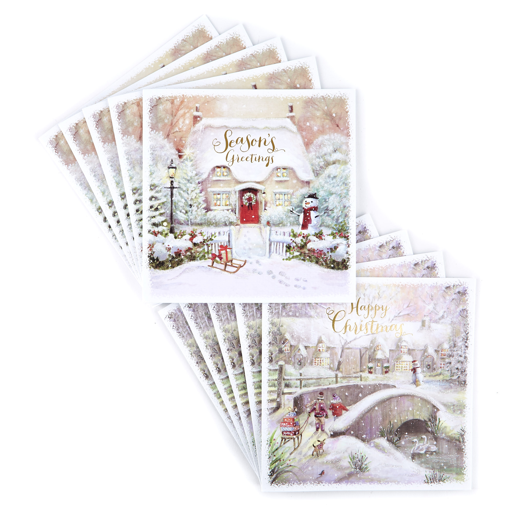 Deluxe Square Boxed Christmas Cards - White Christmas Pack Of 12