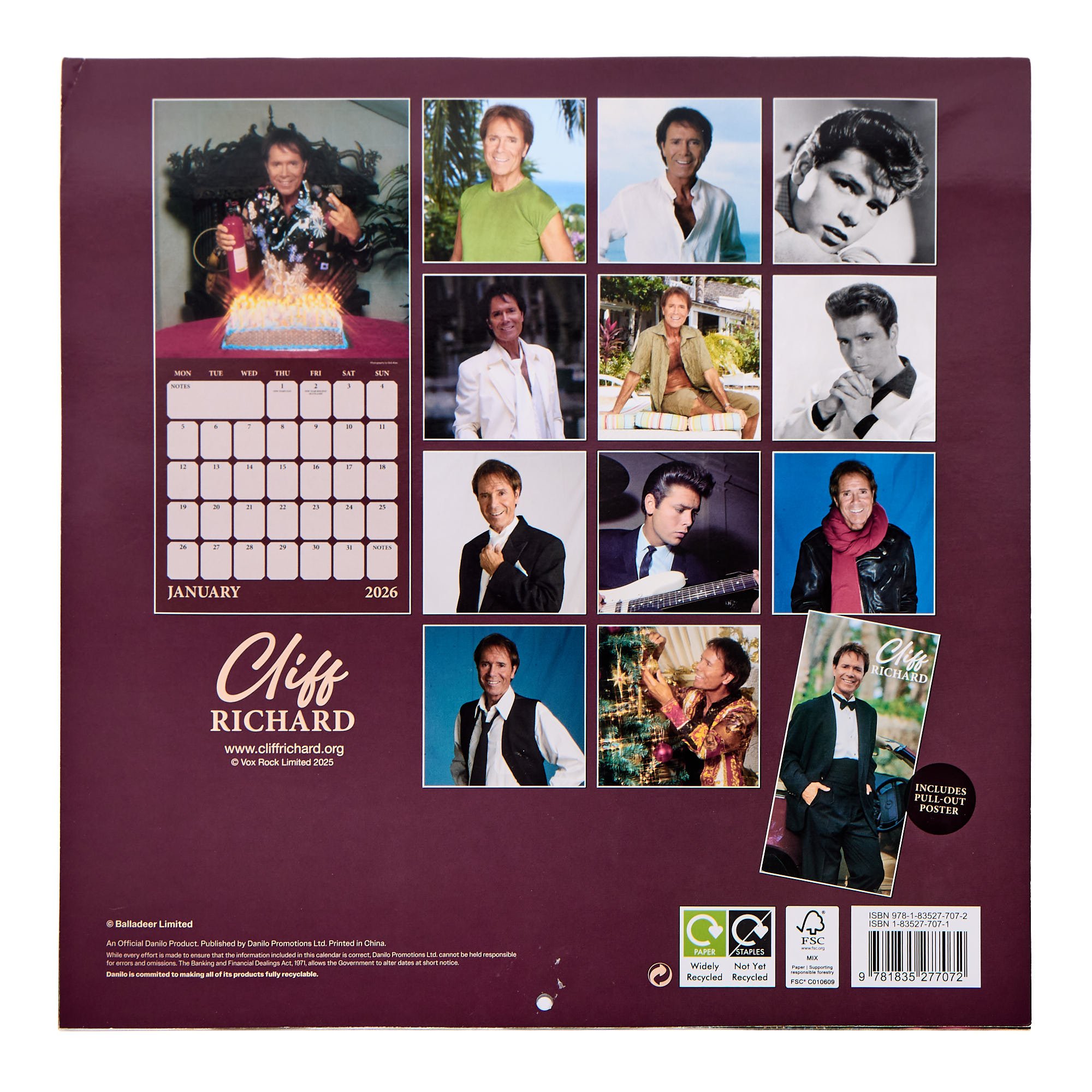 Cliff Richard 2026 Square Wall Calendar