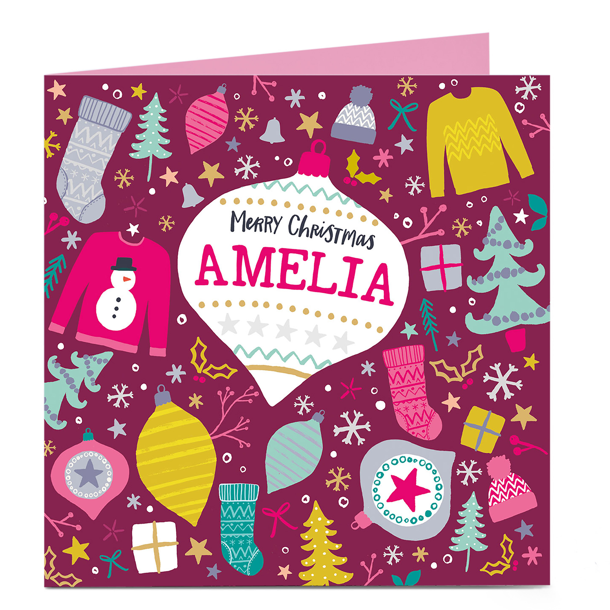 Personalised Christmas Card - Pink Festive Items