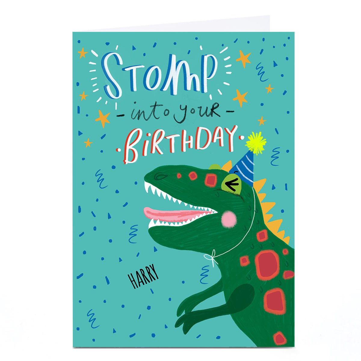 Personalised Carol Richardson Birthday Card - Dinosaur Stomp