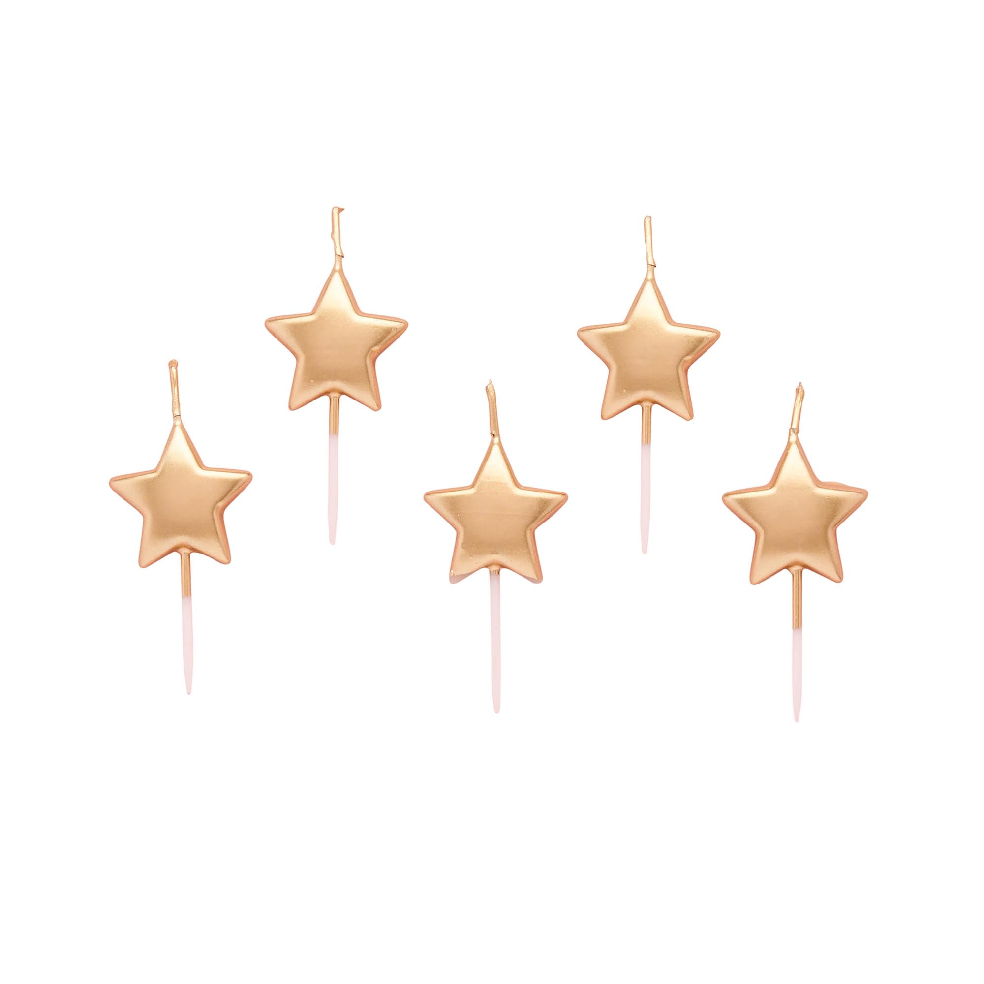 Gold Metallic Star Cake Candles - Pack of 5
