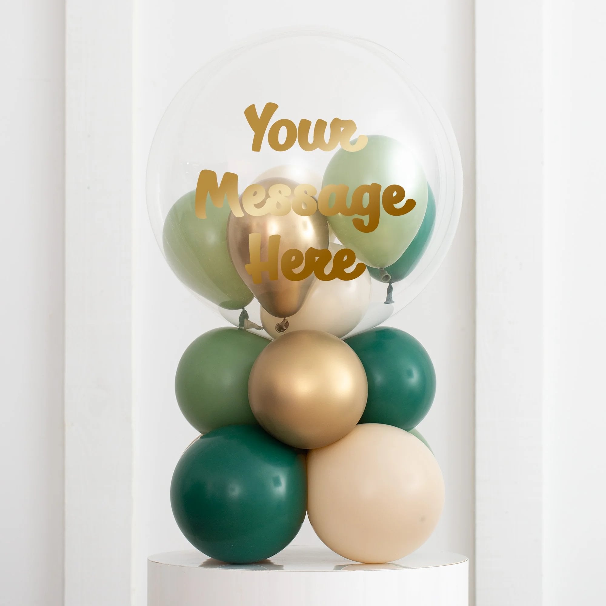 Personalised Green Mini Filled Bubble Balloon Stack - Delivered Inflated!