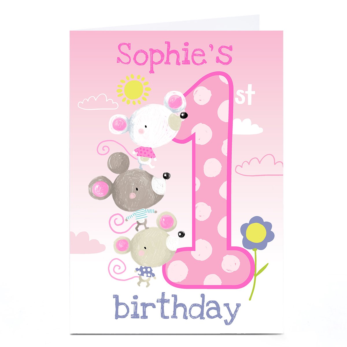 Personalised Bev Hopwood 1st Birthday Card - Cute Mice