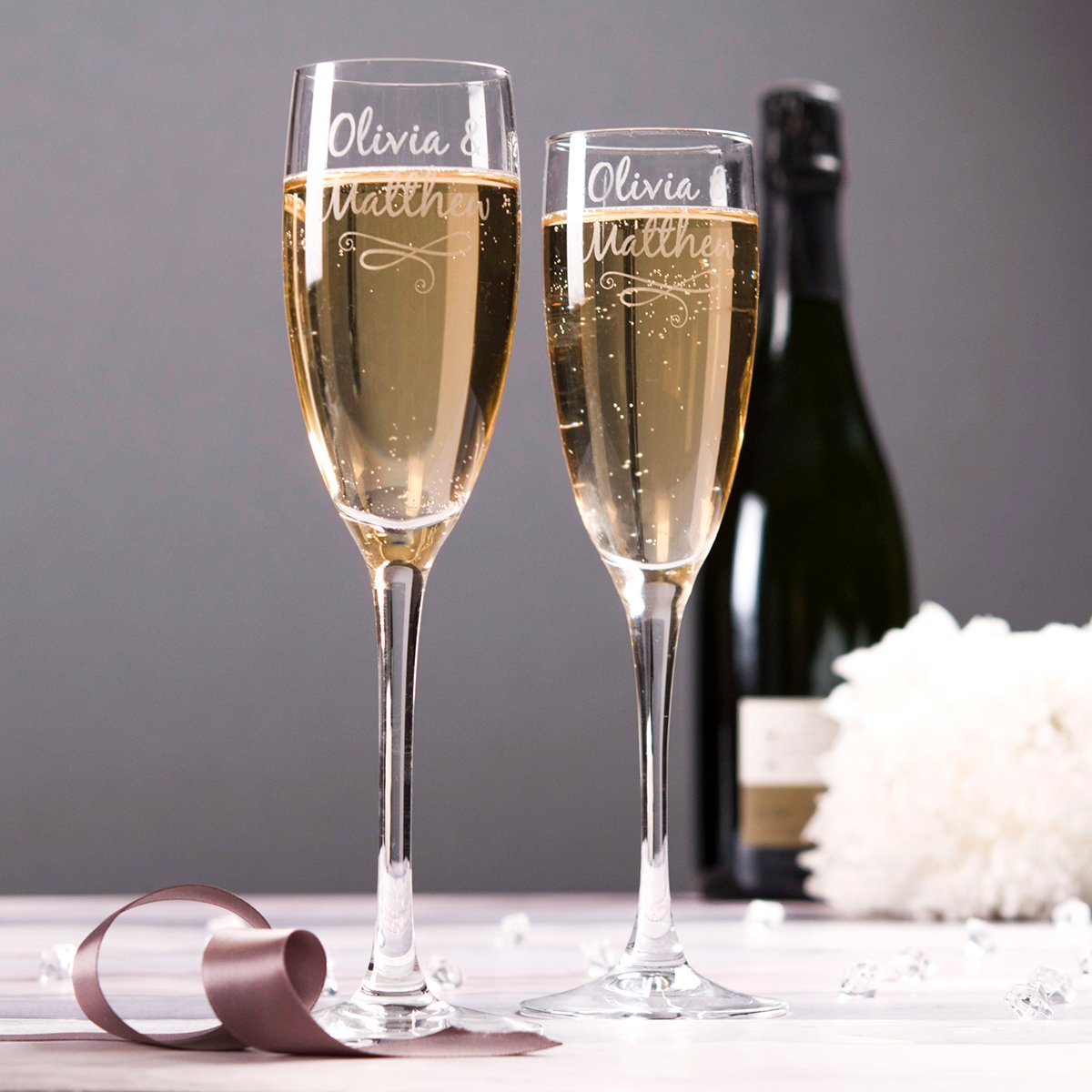 Personalised Engraved Set Of 2 Champagne Flutes - Two Names