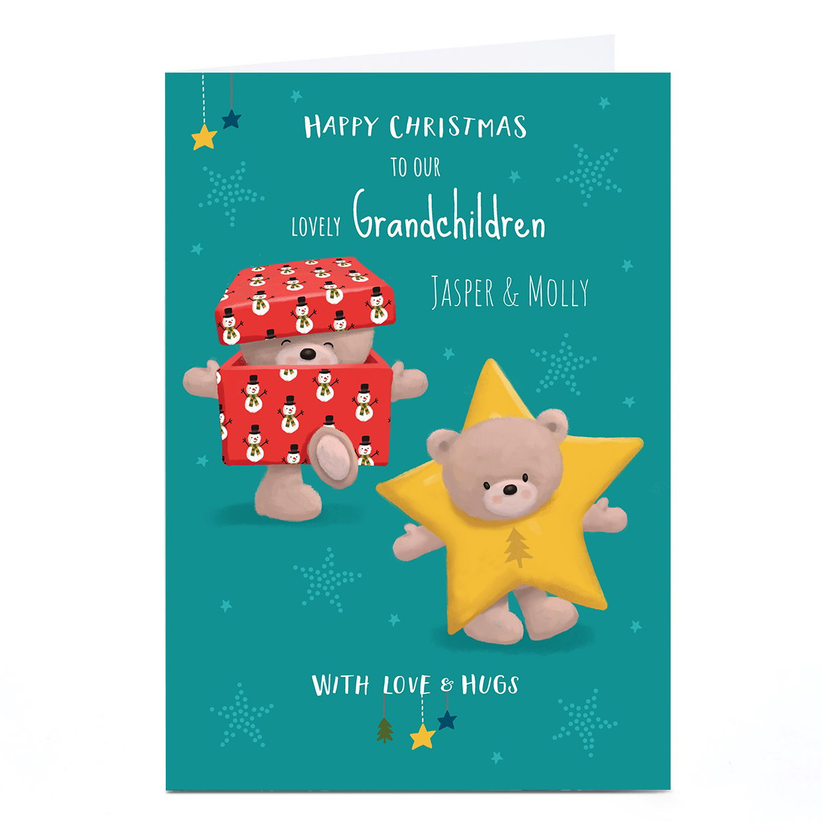 Personalised Hugs Bear Christmas Card - Star & Gift